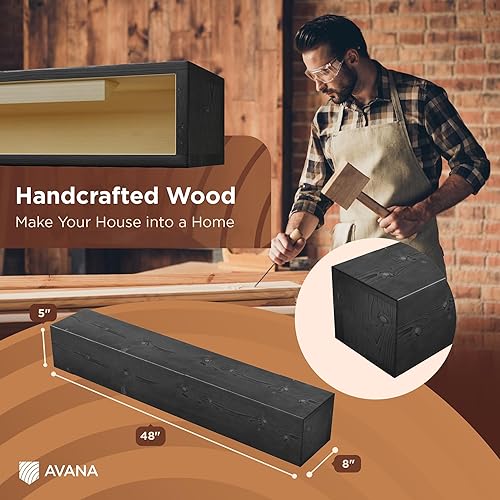 Miniatura 2 de Avana Estante para chimenea de 48 pulgadas, repisa de madera natural hecha a mano para chimenea, estante de chimenea de granja, repisa flotante para