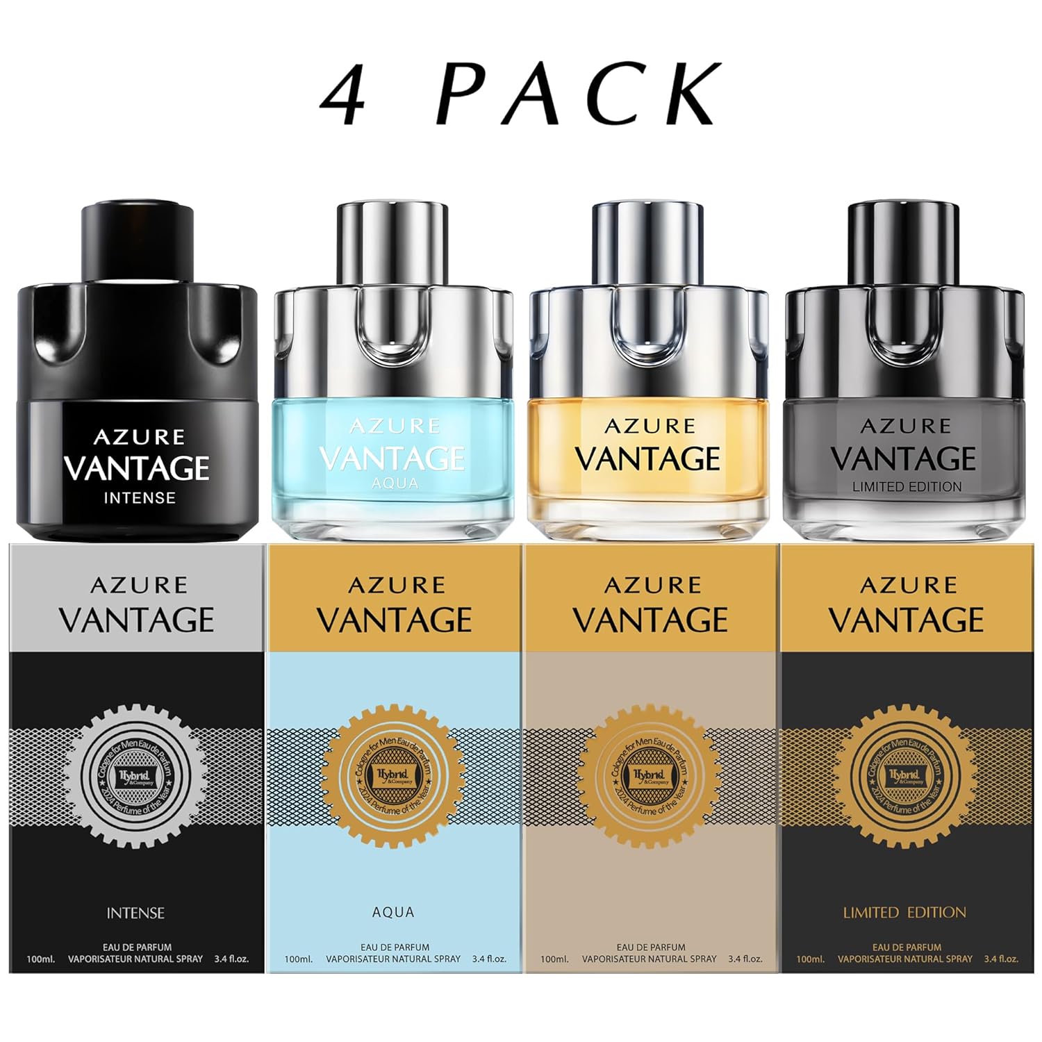 Hybrid & Company Azure Vantage Men's 4 Pcs Classsic Scent Spray Eau De Toilette with Long Lasting Fragrance