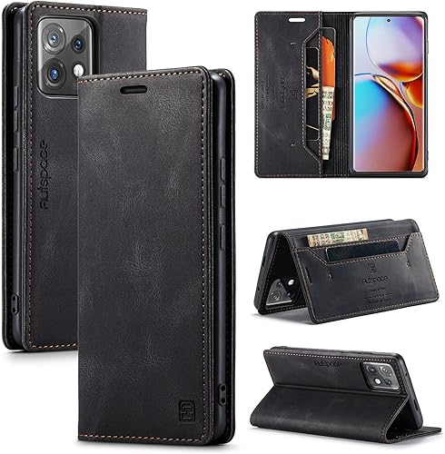 Funda tipo cartera para Moto Edge Plus 5G 2023 y Moto Edge 40 Pro 5G y Moto Edge X40, funda magnética de piel sintética con ranuras para tarjetas,