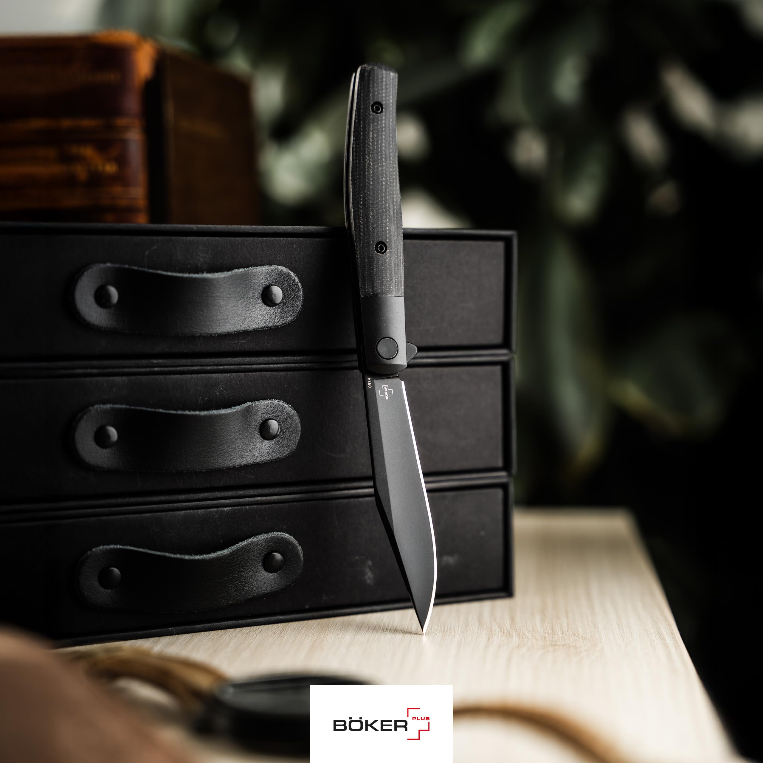BÖKER PLUS® Modern Stockman Taschenmesser - schlankes Gentleman EDC Klappmesser mit Micarta Griff & Nitro-V Stahl Klinge - klassisches Einhand Farmermesser mit Flipper & Clip für Alltag & Outdoor