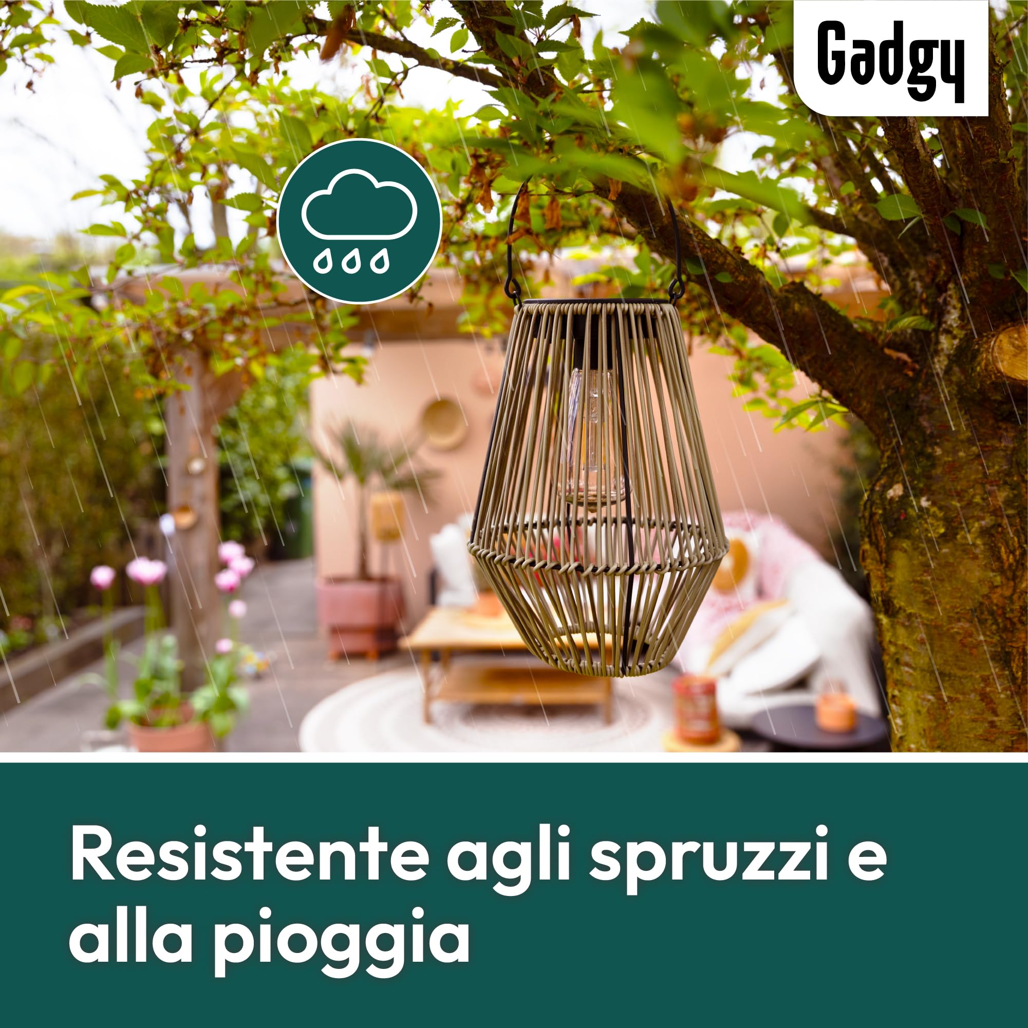 Gadgy Lampada Solare da Giardino con Effetto Rattan – Lanterna Solare per Esterni Impermeabile – Luce Decorativa a LED per Giardino, Balcone o Tavolo – Ricaricabile ed Ecologica