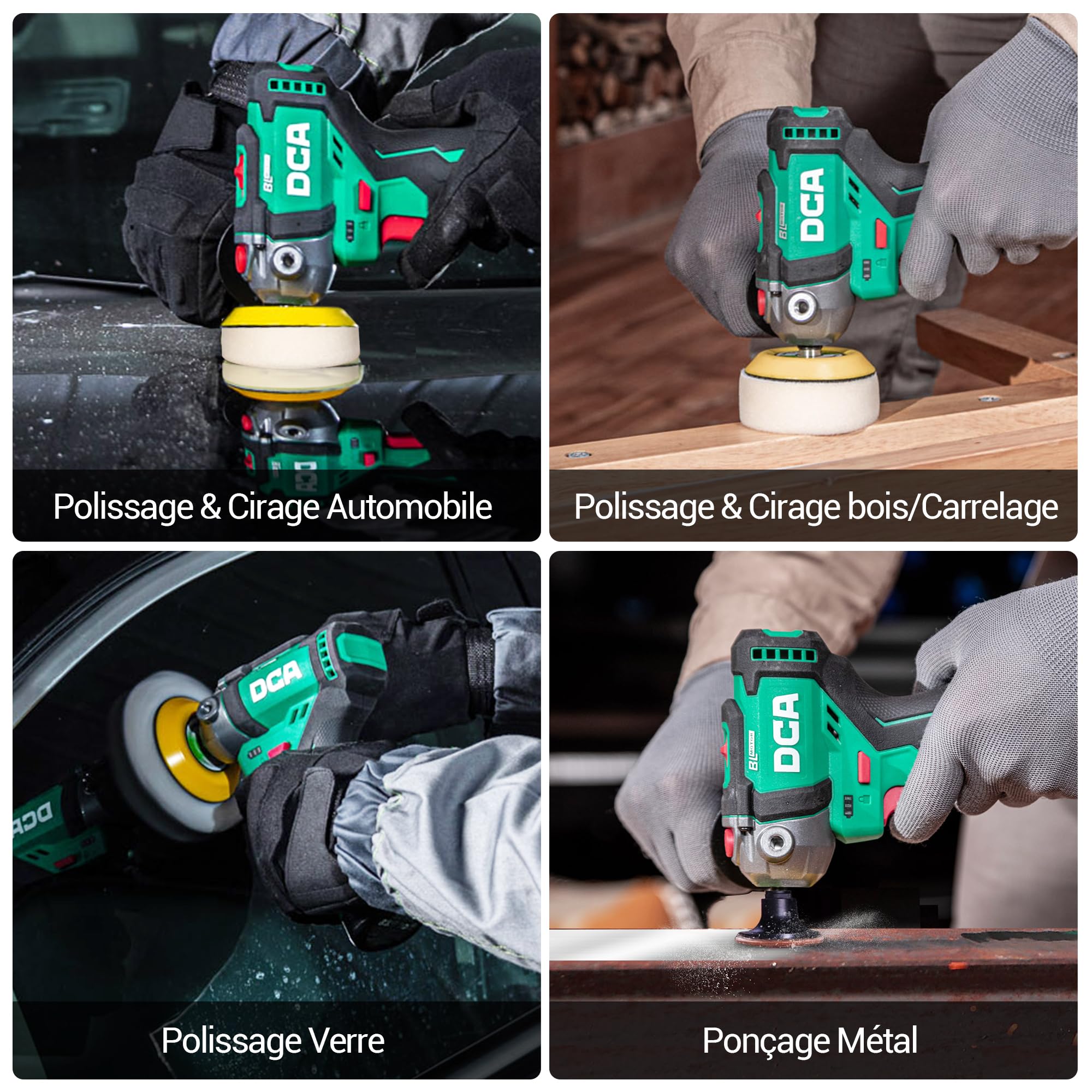 DCA Mini Polisseuse sans Fil 12V, 75mm Mini Polisseuse Voiture Sans Balais et 50mm Ponceuse , 2 Batteries 2,0Ah, 2 Vitesses 2800-8300 tr/min pour Polissage/Lustrage/Ponçage/Cirage Automobile