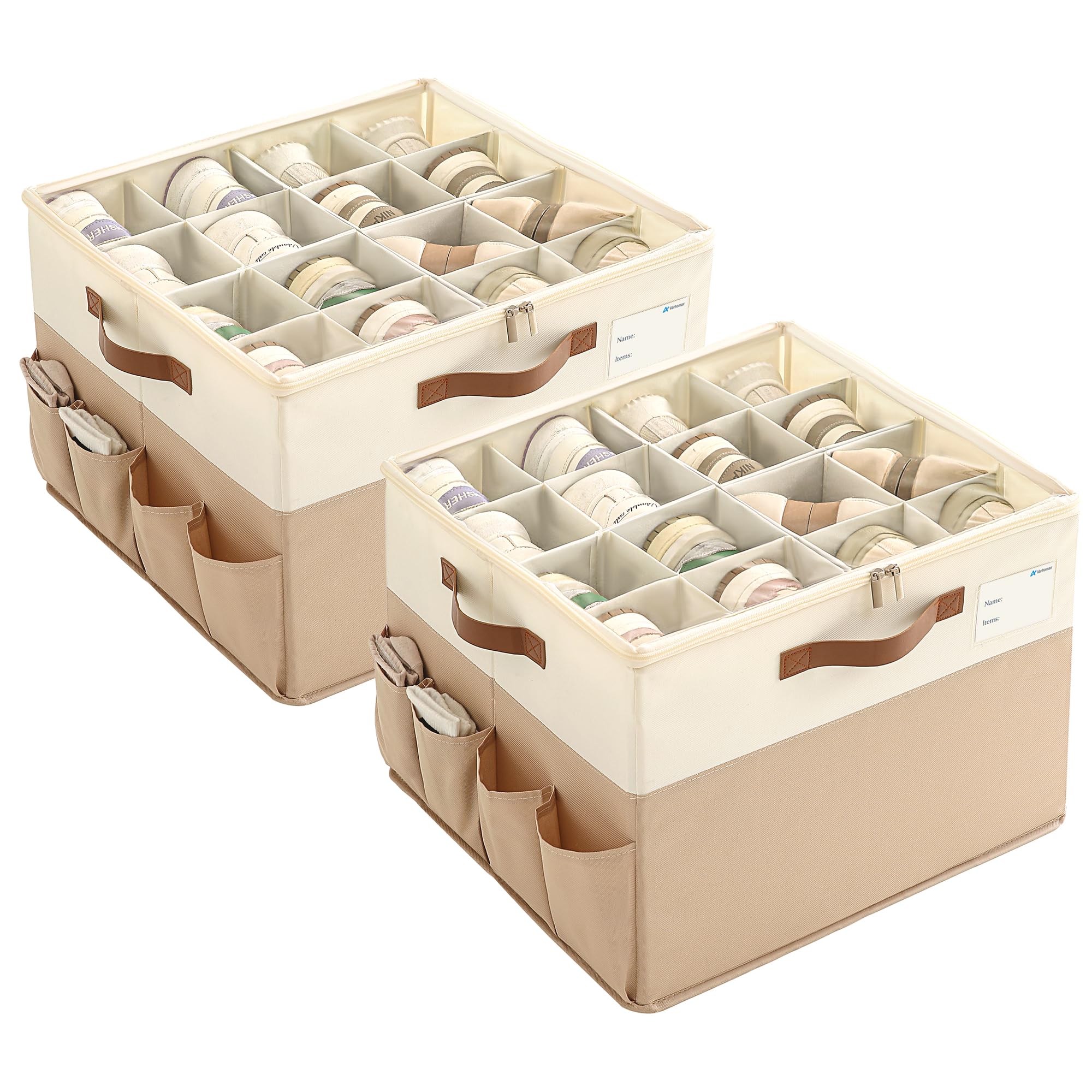 Varhomax Scatola organizer per scarpe, confezione da 2, in tessuto, con divisori regolabili e copertura trasparente, può contenere fino a 16-32 paia di scarpe da ginnastica e sandali per ingresso