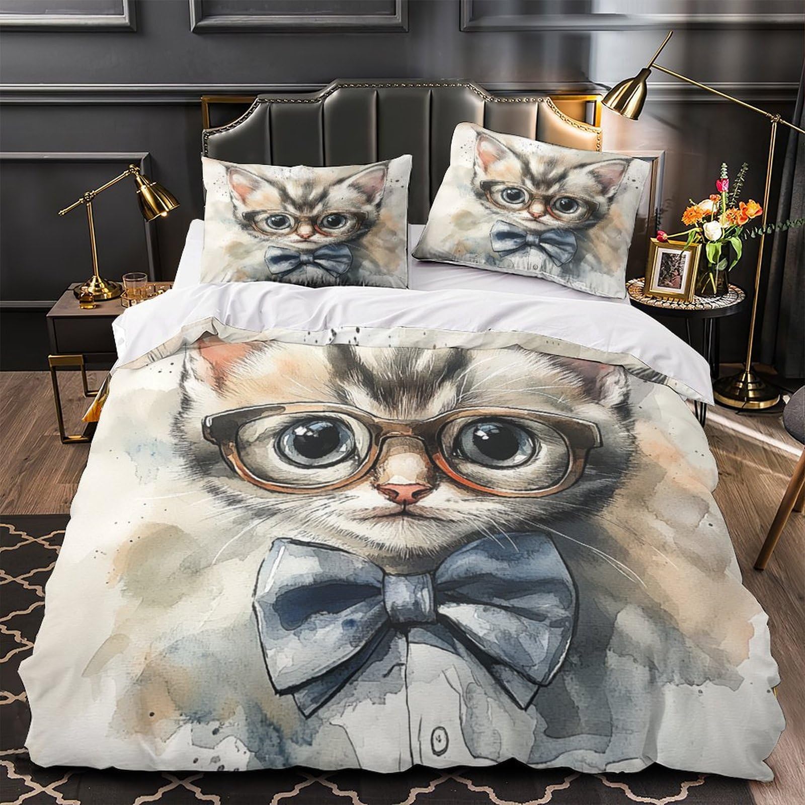 Housse de Couette Chaton avec Éclair Caché en Microfibre Entretien Facile