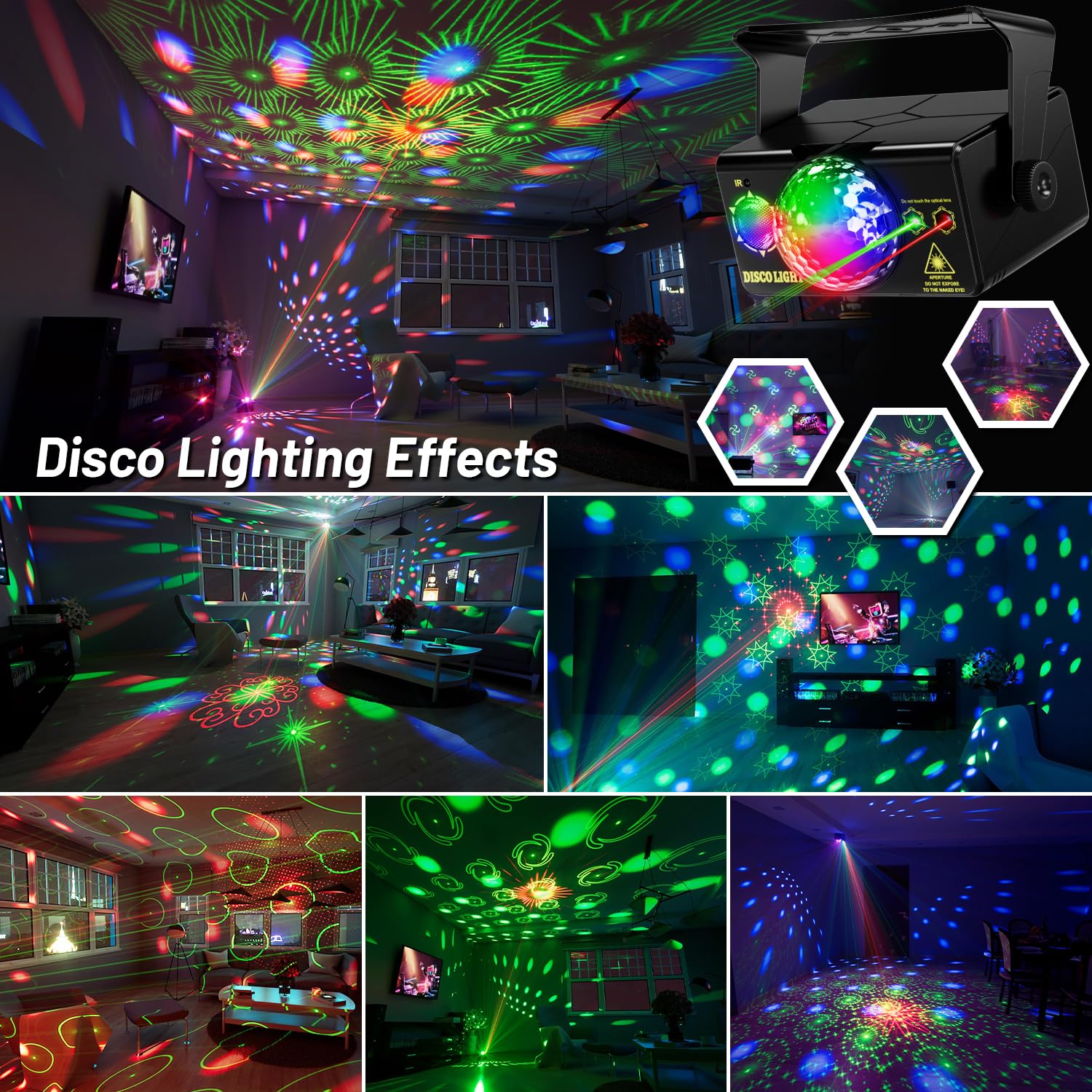 Partylichter Discokugel Licht DJ Disco Lichter LED Bühne Stroboskop Lichter Projektor Sound aktiviert mit Fernbedienung für Partys Club Bar Urlaub Weihnachten Tanzgeschenk Geburtstag Hochzeit Home