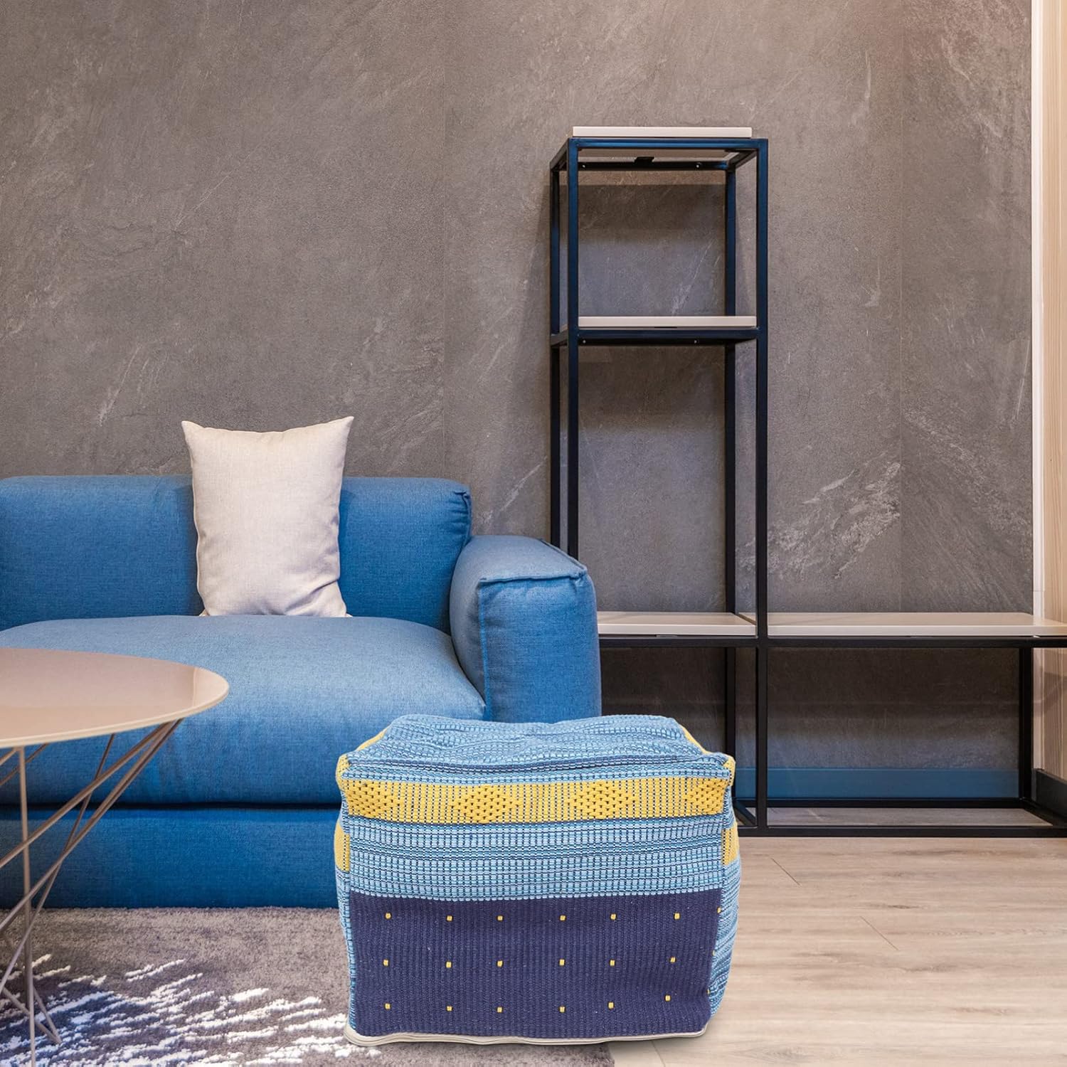 Pouf Ottoman Stuffed Foot Rest Square Linen Cotton Pouf Footrest Tatami Cushion Floor Chair for Bedroom Living Room Home Decor Sky- Blue (Without Padding)