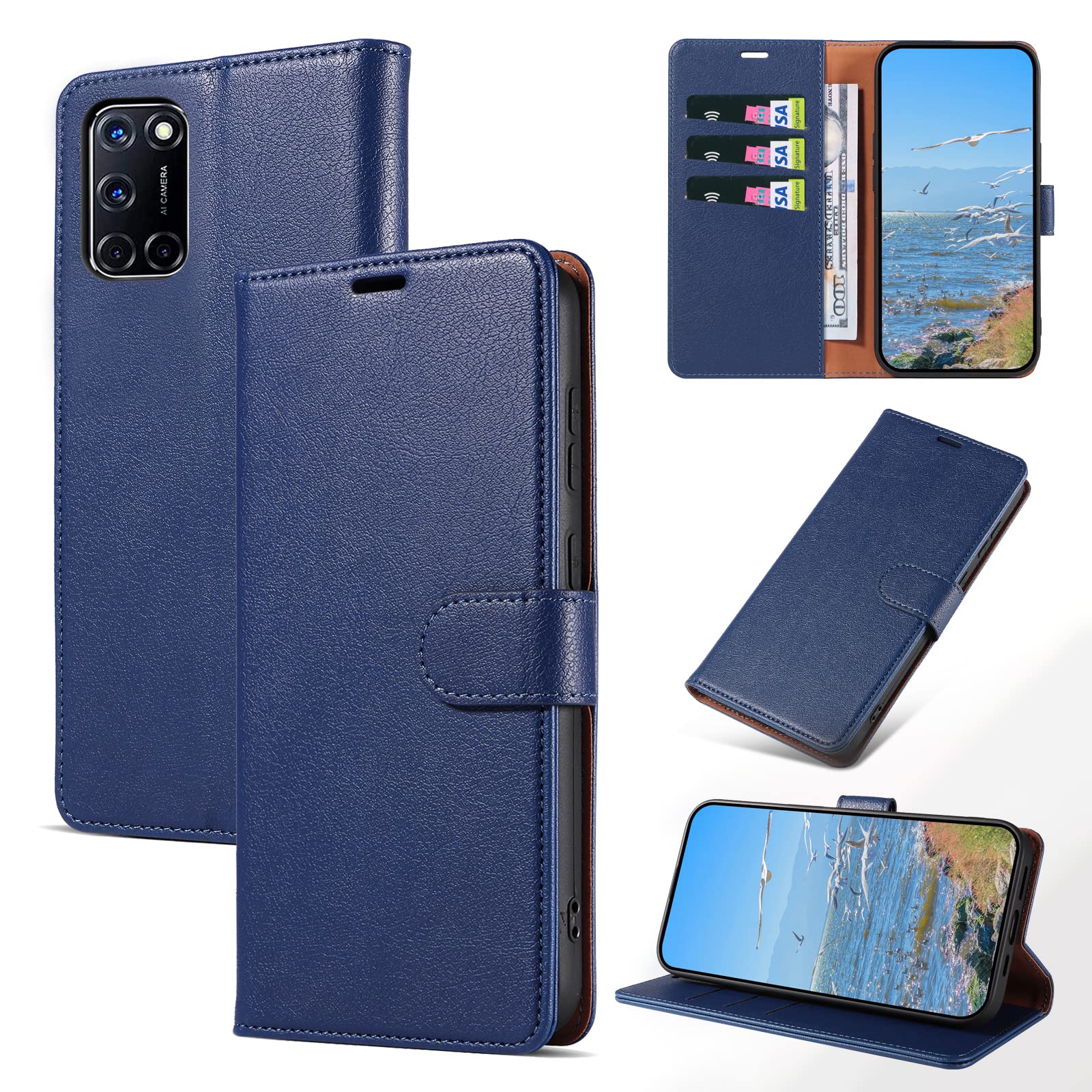 KKEIKO Klapphülle Für Oppo A91 Mit Kartenfach – PU Leder, Magnetisch, Stoßfest, Standfunktion, Blau