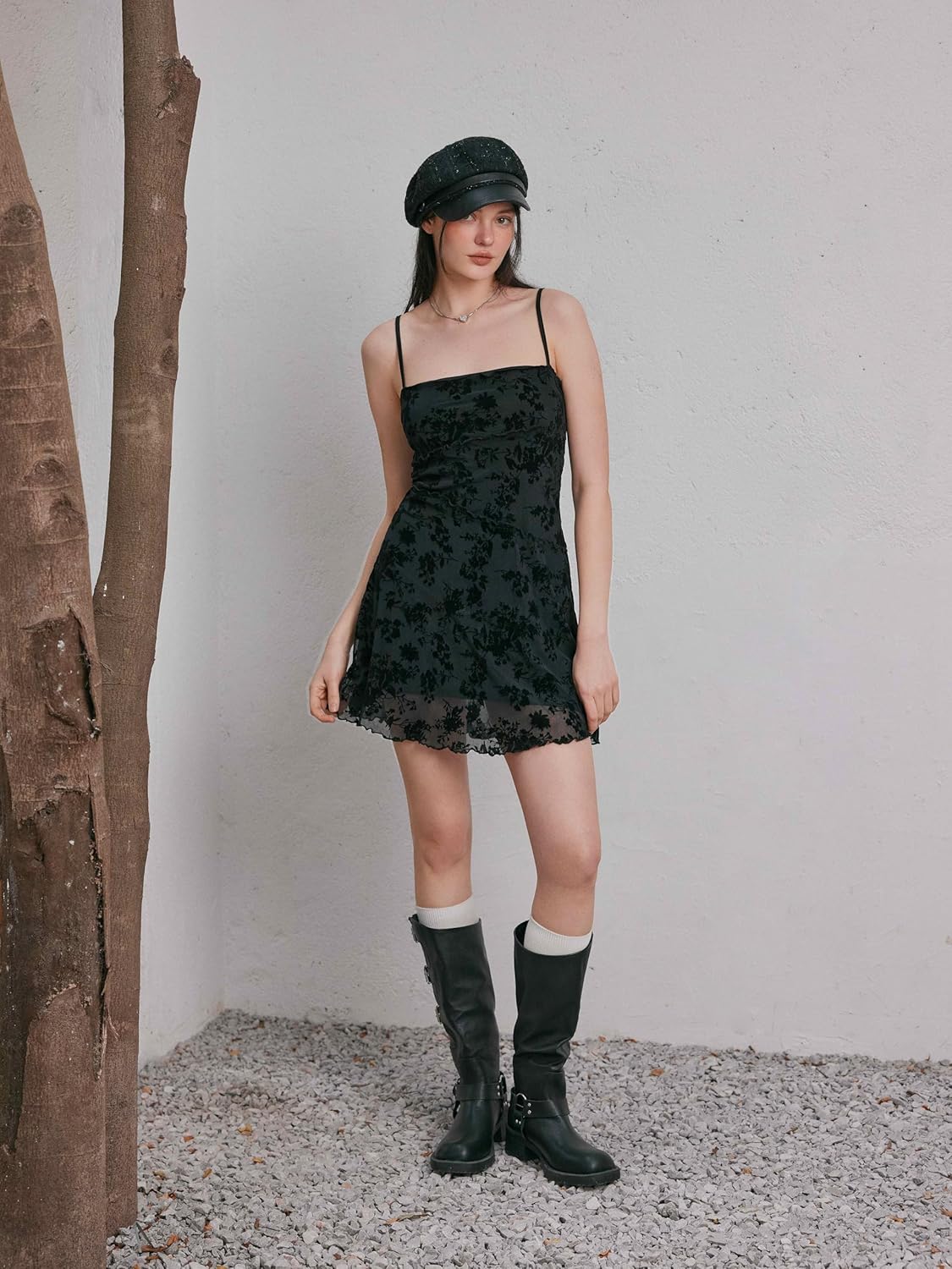 CIDER Women's Gothic Dresses Summer Mini Dress Lace Mesh Square Neck Sleeveless Spaghetti Strap Party Goth Y2K Fall - Image 5