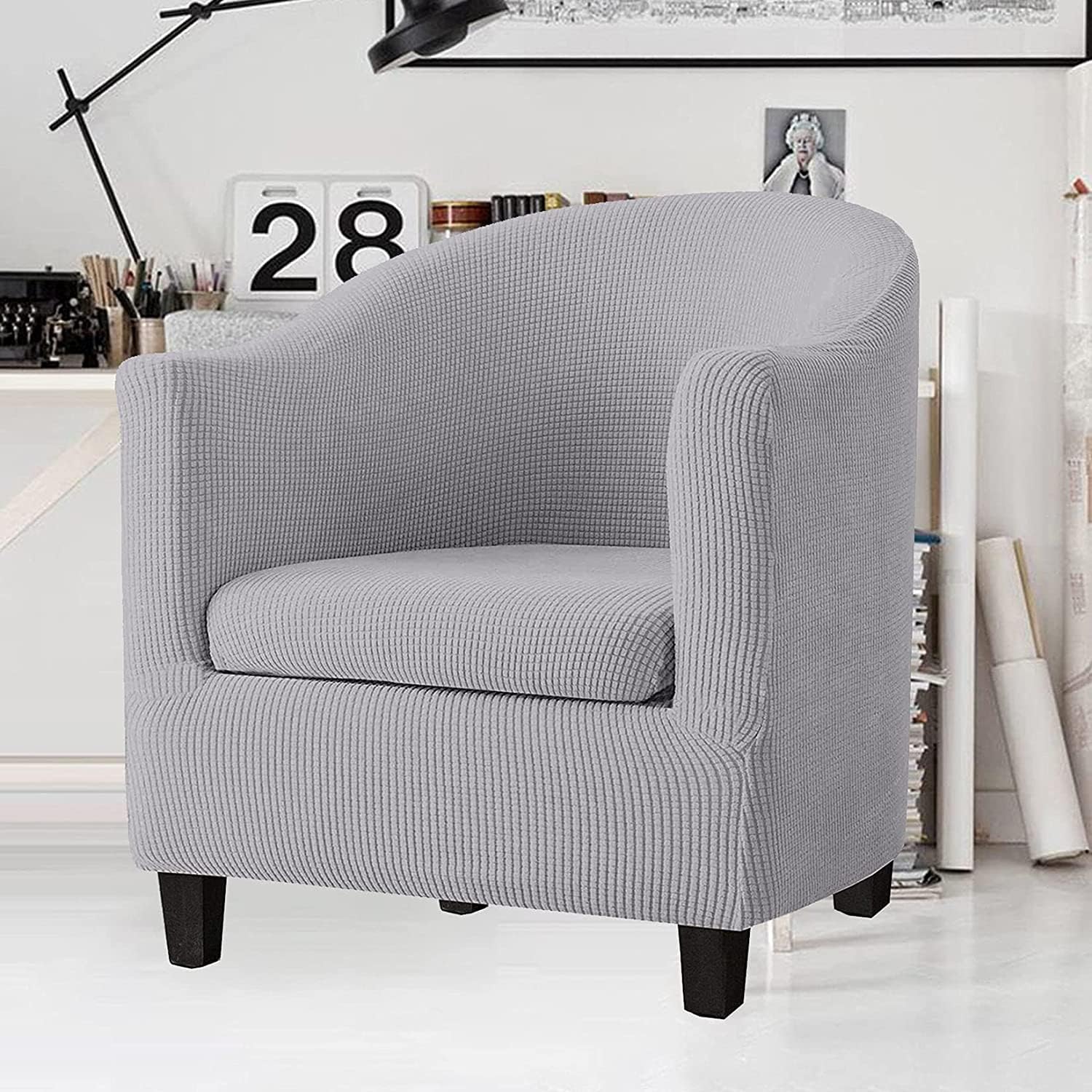 Tub Chair Cover, 2 Piece Stretch Club Chair Slipcover Spandex Fabric Non Slip Washable Armchair Covers for Kids Pets Cat Dog (Color : G, Size : 2 Piece)
