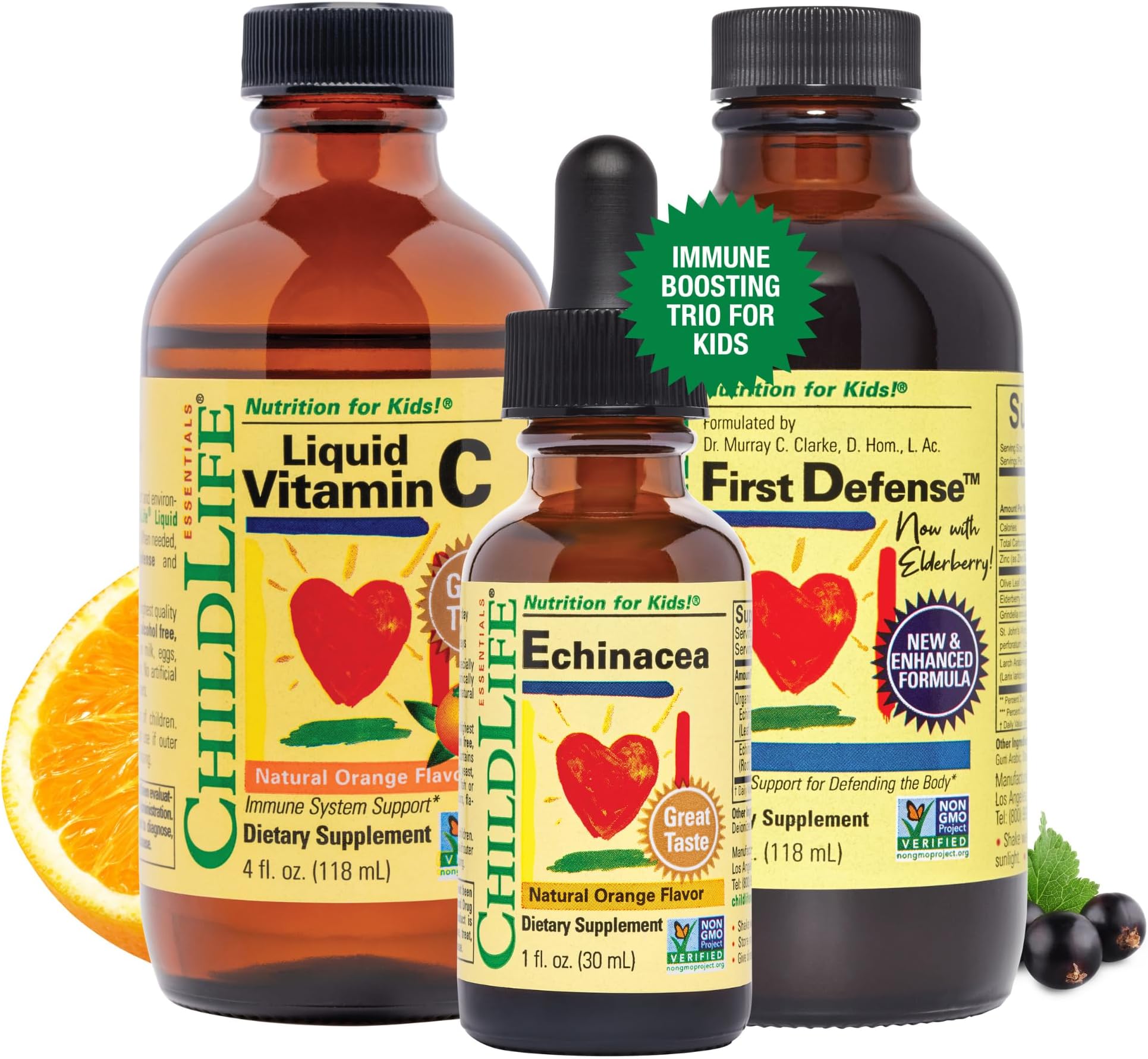 Immune Support 3-Pack - Liquid Vitamin C, First Defense, and Echinacea - Immune Boosting Supplements for Infants, Toddlers, and Kids
