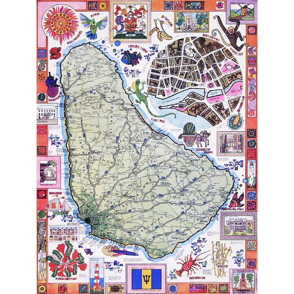 Wee Blue Coo Travel Tourism Barbados Caribbean Tropical Map Vintage Advertising Art Print Poster Wall Decor 12X16 Inch