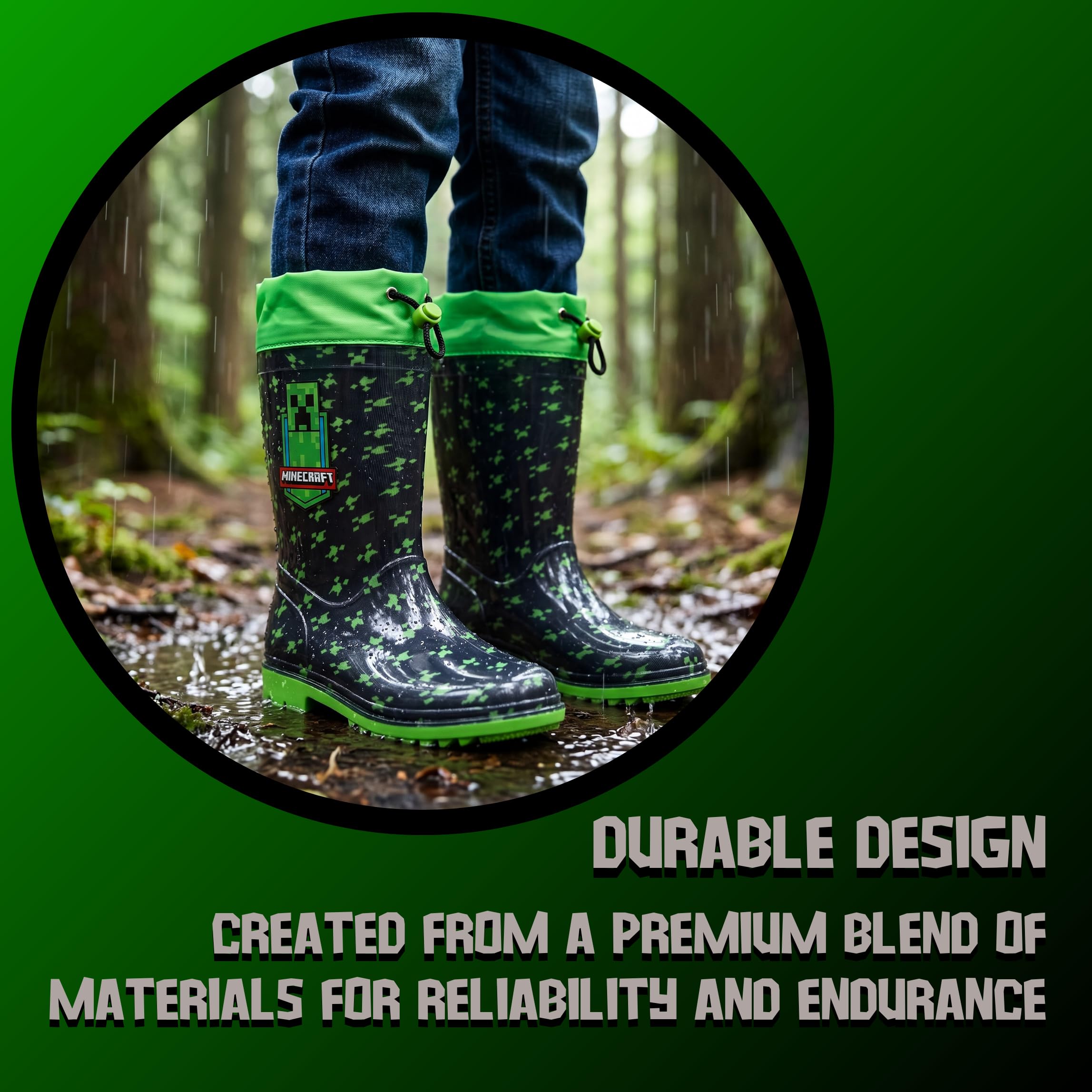 Minecraft Botas para Niño, Botas Agua Impermeables Lluvia, Tallas EU 23 a 32