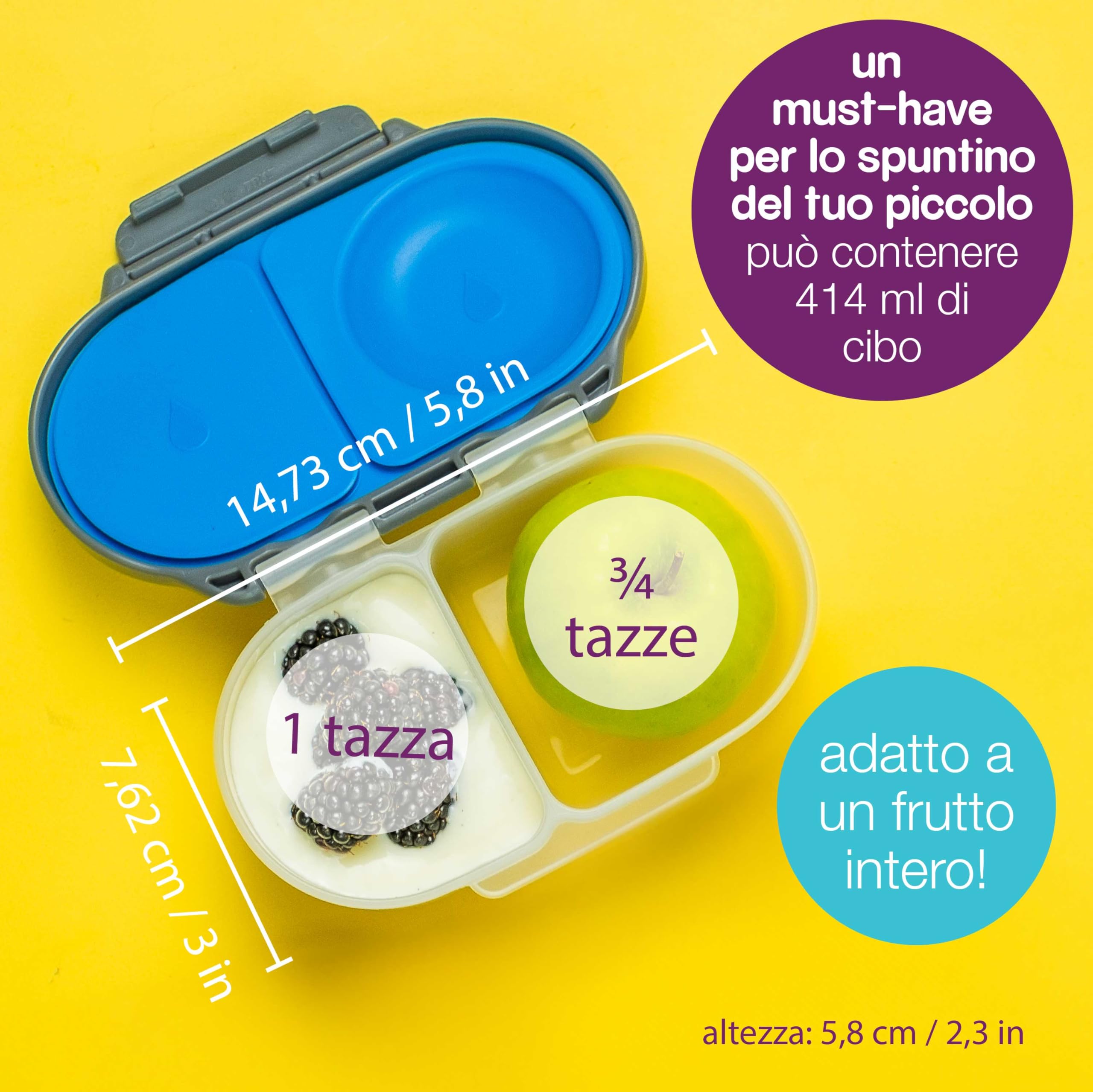 b.box Mini Bento Box 2 Scomparti a Prova di Perdite Porta Pranzo Bambini Scuola Senza BPA