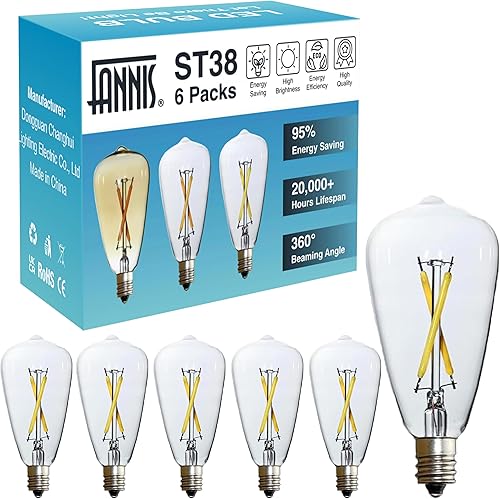 6 bombillas Edison pequeñas, 2 W equivale a 20 W, base de candelabro E12, luz blanca diurna, bombilla LED de vidrio transparente para lámpara