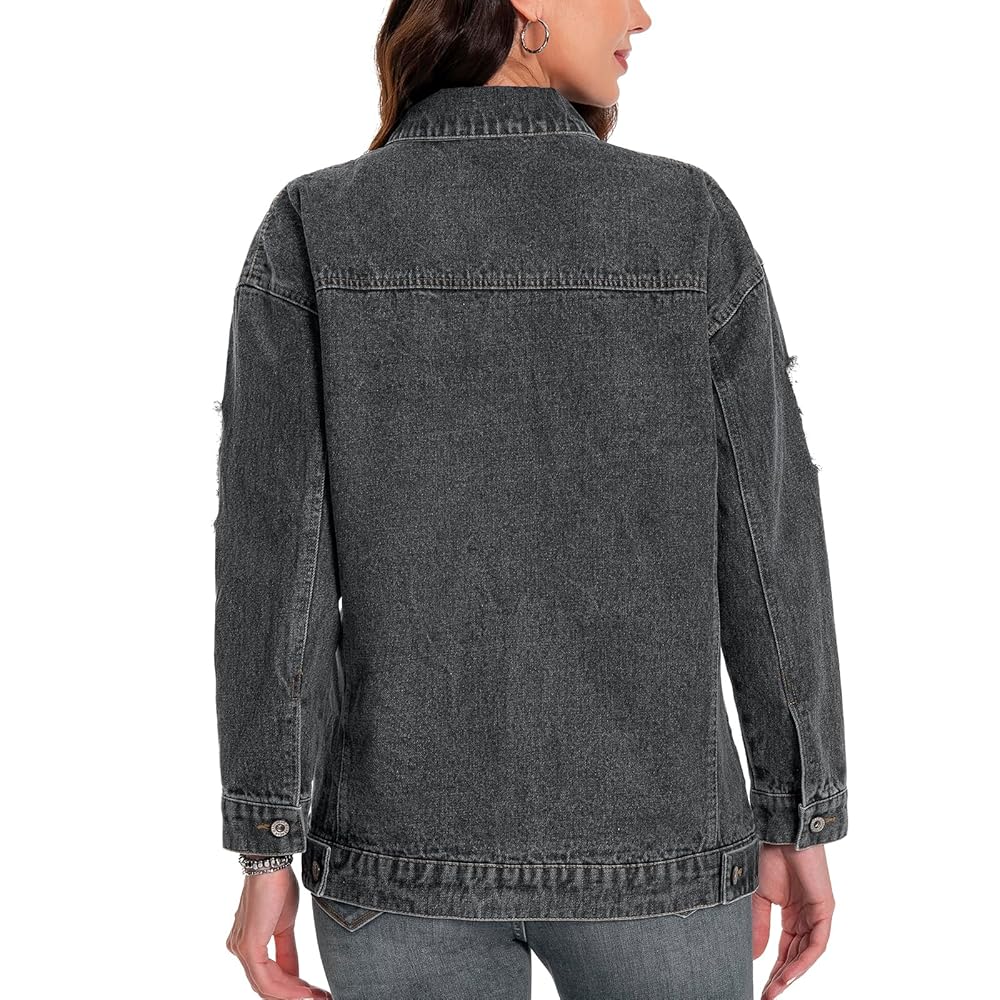 Mars Guard Womens Oversized Denim Jacket Distressed Jean