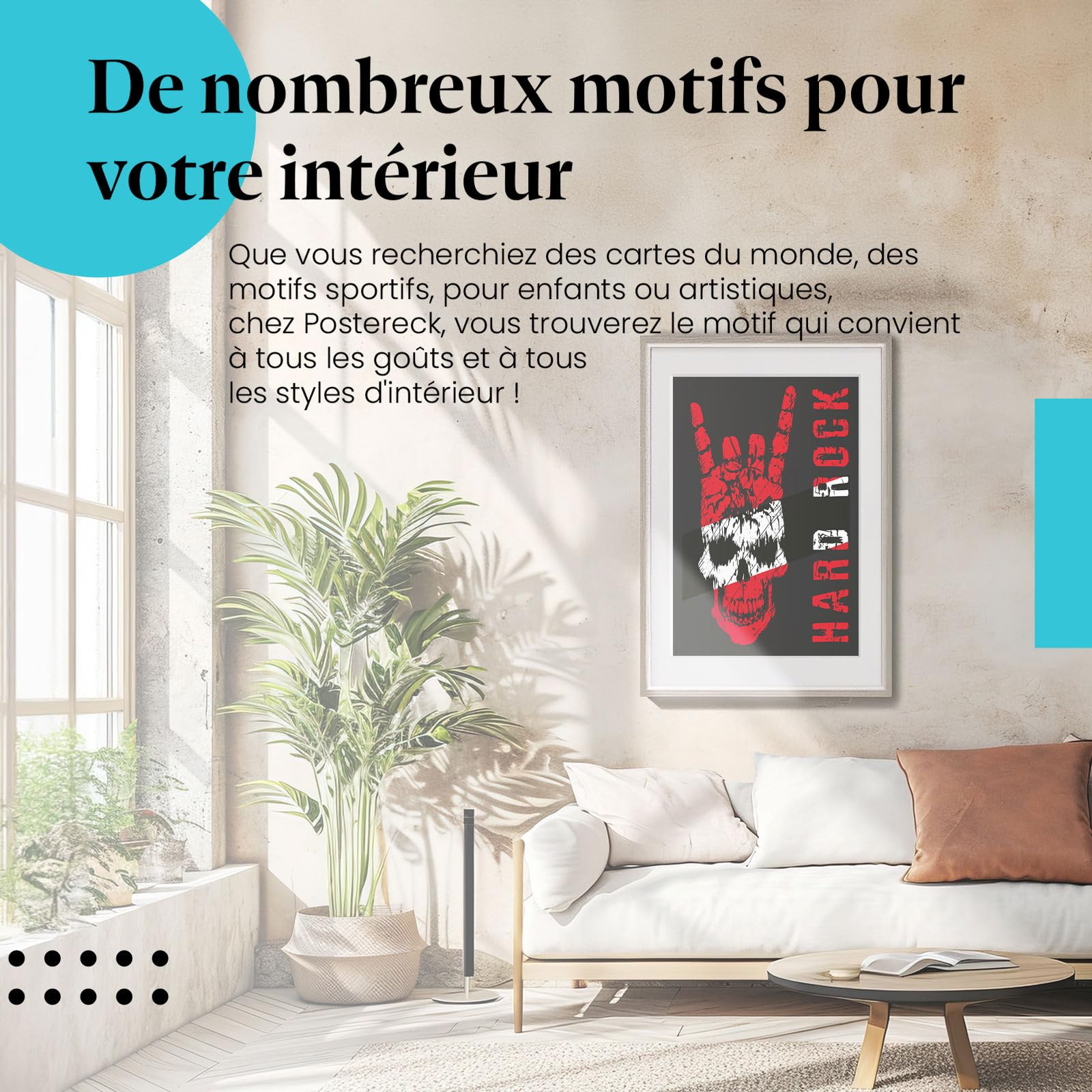 Postereck - 2378 - Impression Rétro Hard Rock Crâne Tête de Mort Rouge – Art Mural, Musique, Grunge, Vintage - toile - 100,0 cm x 75,0 cm