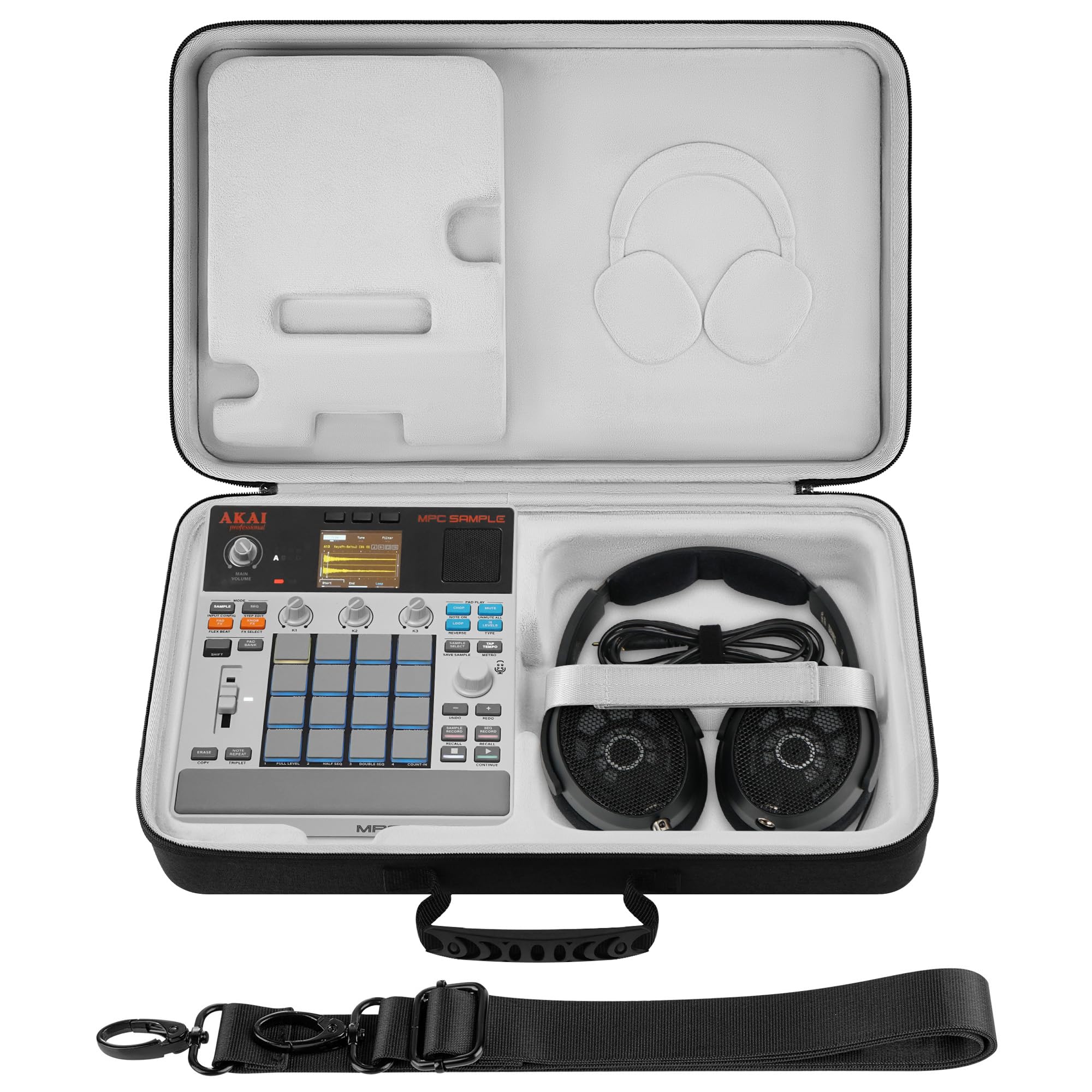 Geekria Hartschalen-Reisekoffer kompatibel mit Akai Professional MPC Sample, mit Kopfhörer-Aufbewahrung (schwenkbare Ohrmuscheln), Tragetasche für Audio-Sampler (Dunkelgrau)
