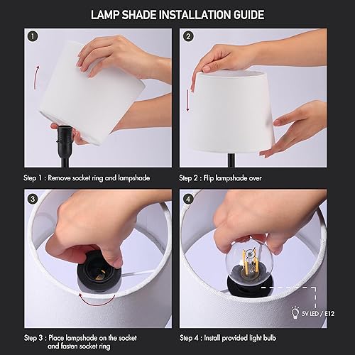 Miniatura 7 de O'Bright Seraph mini - Lámpara de mesa LED inalámbrica con atenuador, batería recargable incorporada, brillo de 3 niveles, lámpara de mesa de patio,