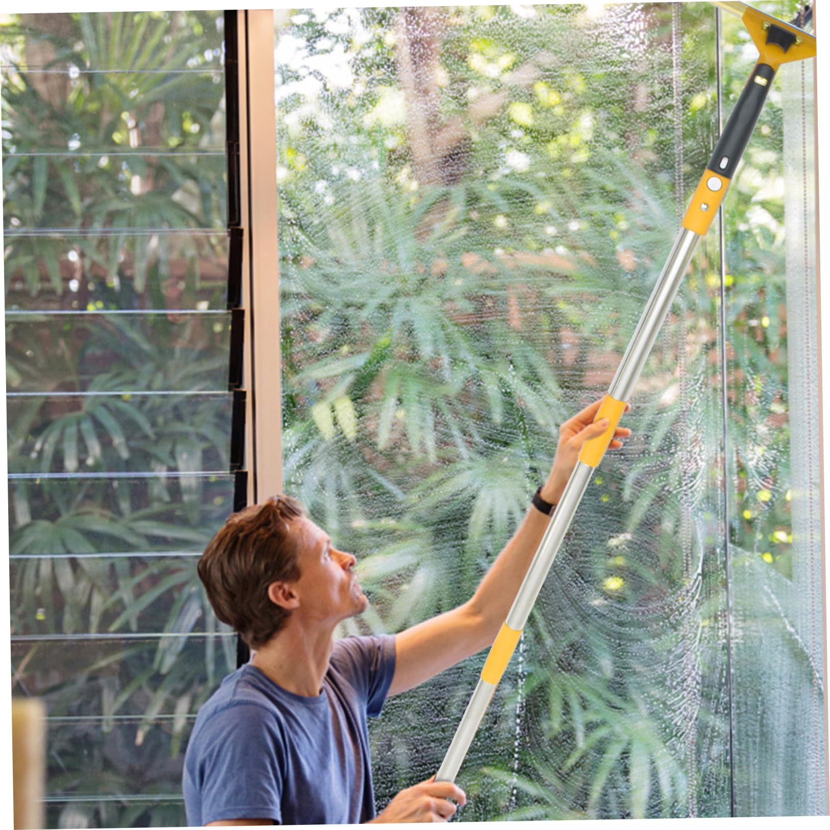 DOITOOL Fensterabzieher mit Mikrofaser Fensterschwamm Gelb aus Faser Edelstahl und Abs Leicht mit Ergonomischem Griff für Glasflächen und Auto Windschutzscheiben Küche und Bad