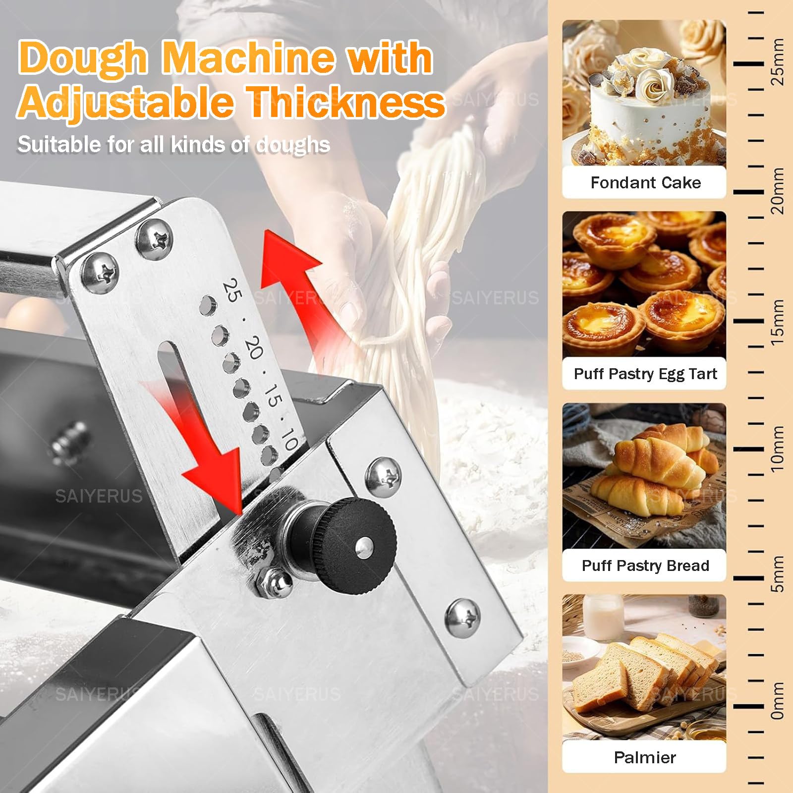 Sfogliatrice Professionale, Macchina per Stendere La Pasta Manuale in Acciaio Inox: Aumenta L'efficienza per Croissant, Cucine Domestiche e Piccole Panetterie, Stabile e Durevole! 103x58cm