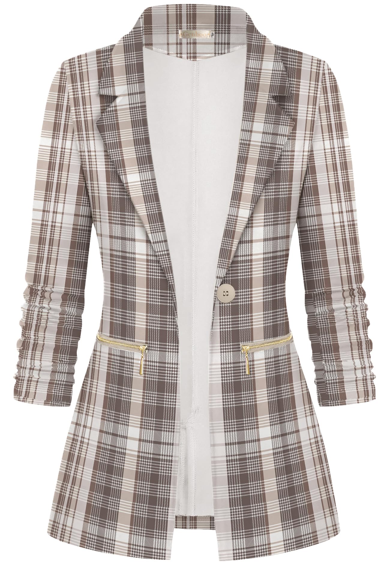 Genhoo Womens Long Sleeve Blazer Open Front Cardigan Jacket Work Office Blazer with Zipper Pockets
