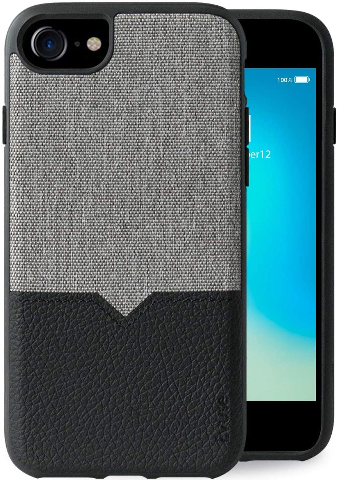 Evutec Compatible with iPhone 6/6s/7/8/SE(2020) Unique Heavy Duty Case Premium Leather + TPU Shockproof Interior Slim Protective Phone Cover-Canvas/Black (AFIX+ Magnetic Mount Included)