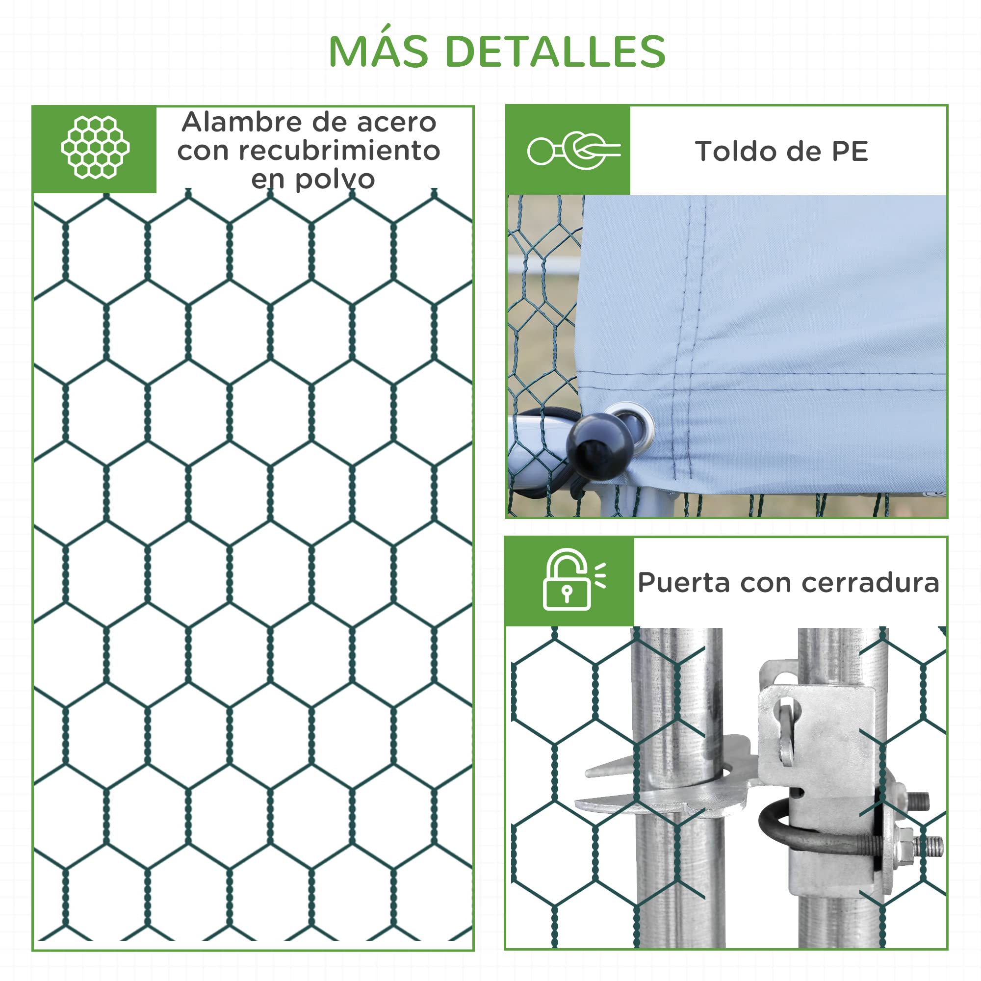 PawHut Gallinero Exterior Grande 3x2x2 m Jaula 4-6 Gallinas Acero Galvanizado Cubierta PE Cerradura Plata