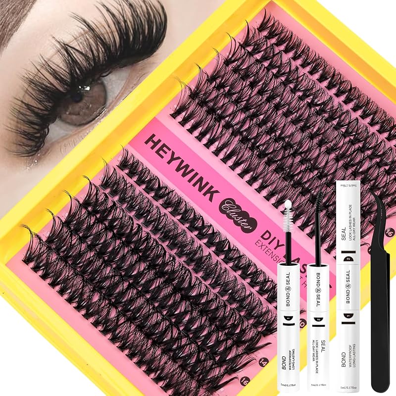Kit de cílios em tufos HEYWINK 40D e 50D com curvatura D, 10–18 mm, adesivo, selante e pinça
