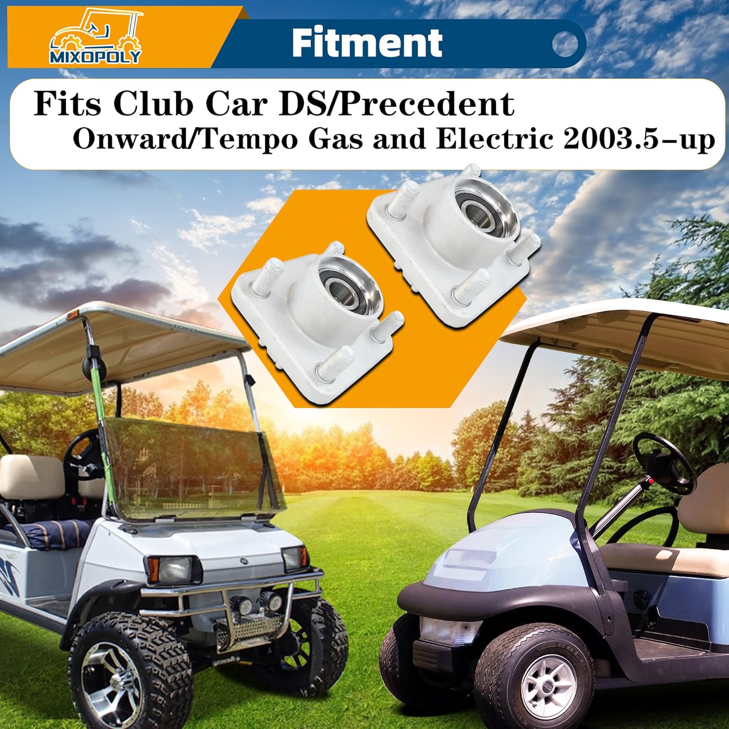 Golf Cart Front Wheel Hub Assembly 2 Pack for Club Car DS/Precedent/Onward/Tempo Gas and Electric 2003.5-up, Replacement Kit with Bearing/Oil Seal/Dust Cover, OEM# 102357701