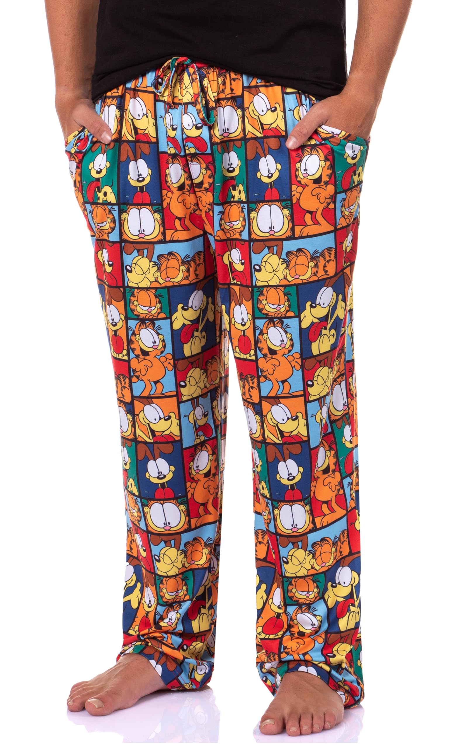 Intimo Men's Multicolored Garfield Comic Odie Paneled Print Sleep Pajama Pants For Adults, M