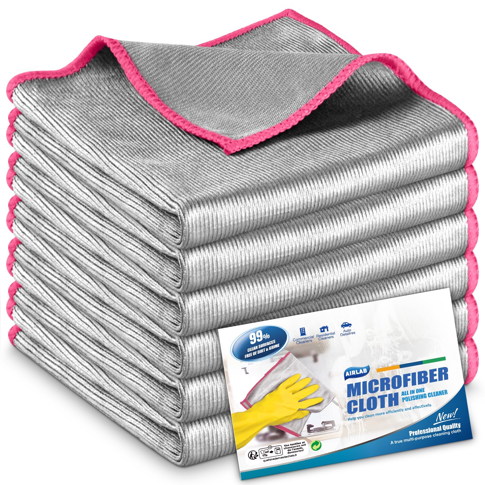 6X Double-Sided Glass Cloth, Window Cleaning Cloths Streak Free, Thickened Magic Cleaning Cloth for Home All Purpose, Lint Free Polishing Cloth for Mirrors, Stainless Steel and Glass Cabinets