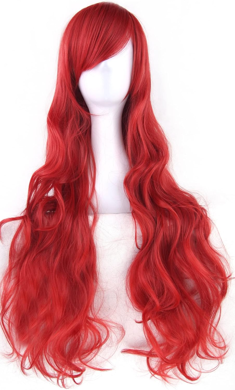 IMISSU 80cm Long Curly Natural Hair Cosplay Wig with Bangs Colorful Halloween Costume Party Wigs for Women (Red) - Image 3