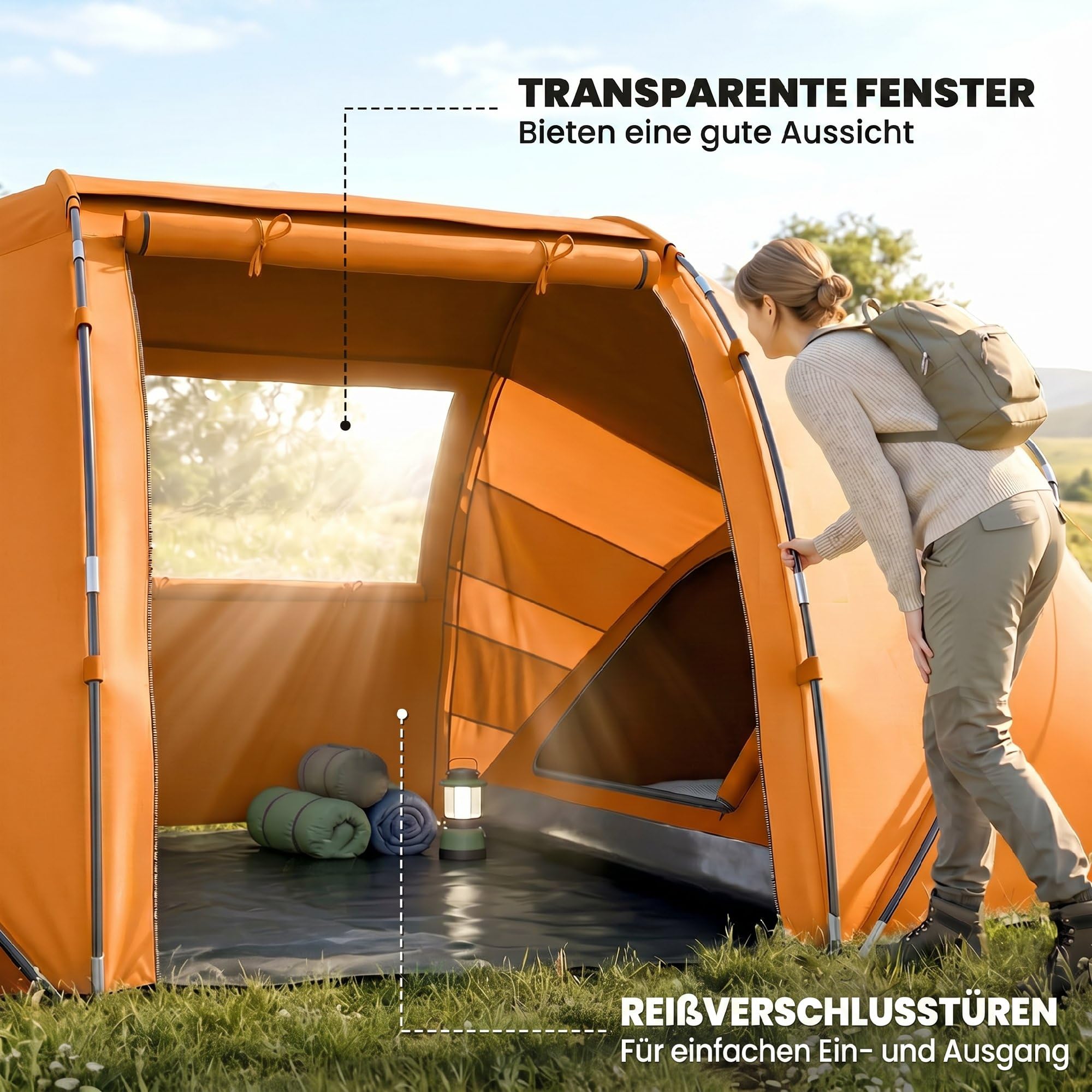 Outsunny Tienda de campaña tipo túnel para 4-6 personas, tienda de campaña con puerta, lona de suelo, impermeable de 2000 mm, tienda de campaña familiar para camping, viajes, trekking jardín