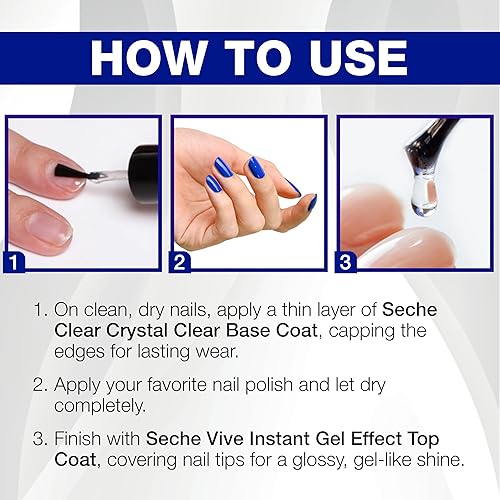 Miniatura 5 de Seche Clear/Vive - Paquete doble de esmalte base y capa superior de gel, fortalecimiento de uñas y brillo de larga duración, esmalte de uñas de gel,