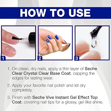 Seche Clear Vive Base and Gel Top Coat Duo Pack - Nail Strengthening Long-Lasting High Shine Nail Polish Manicure Set, 14 mL Each