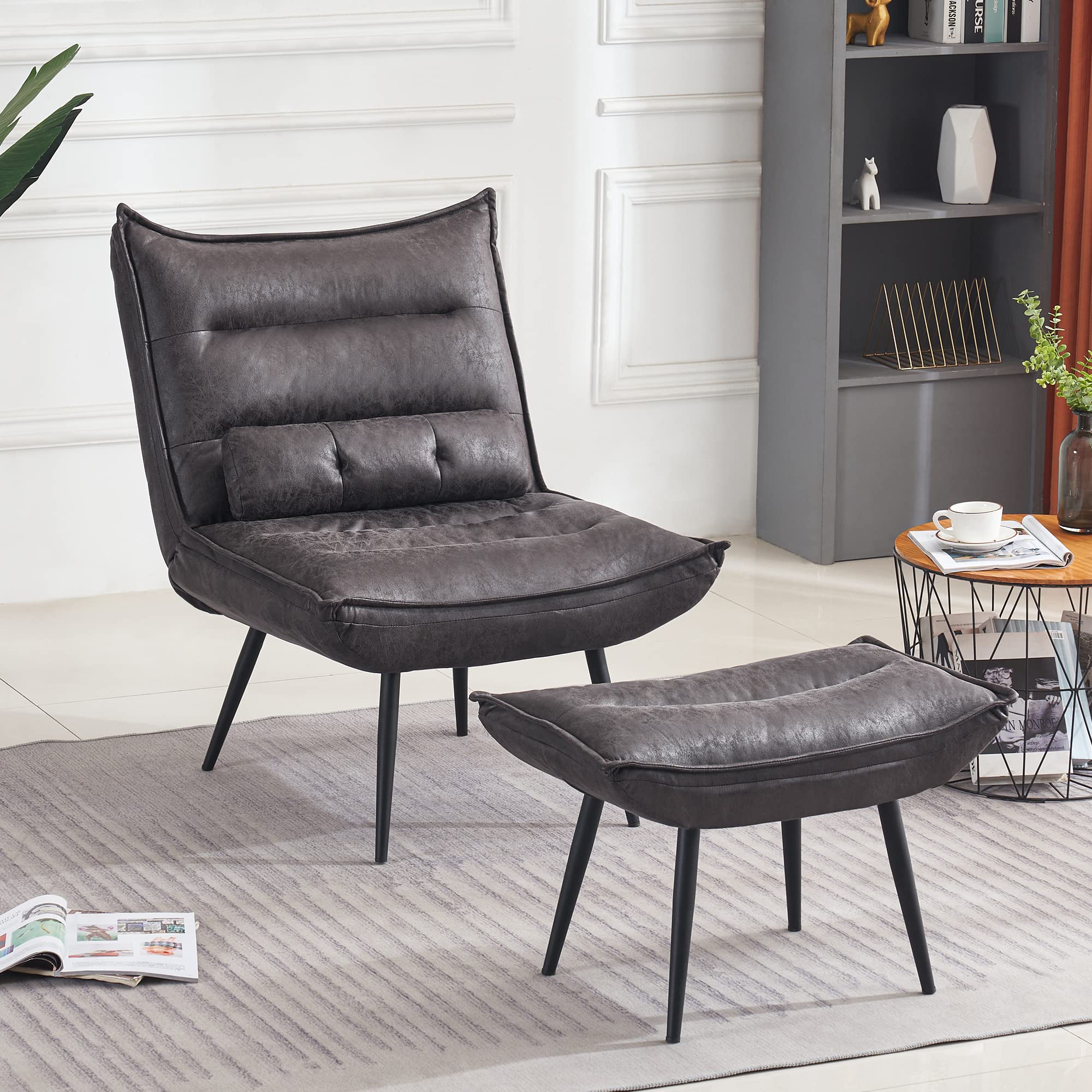 Amazon.com: MCombo Wingback Accent Chair with Ottoman, Modern