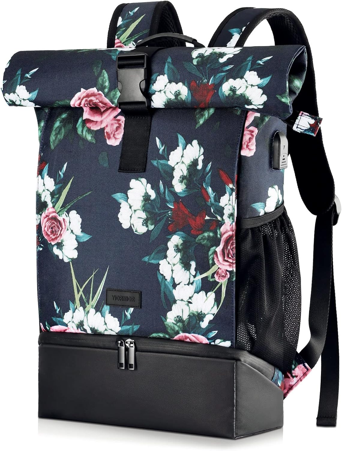 YIORMIOR Rolltop Rucksack Damen, Schulrucksack Mädchen Teenager, Laptop