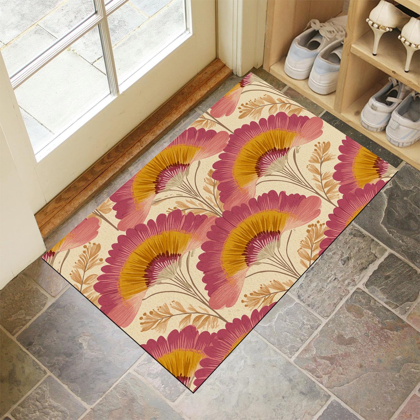 Paillasson fleurs nettoyable pour éviter les salissures dans l'entrée