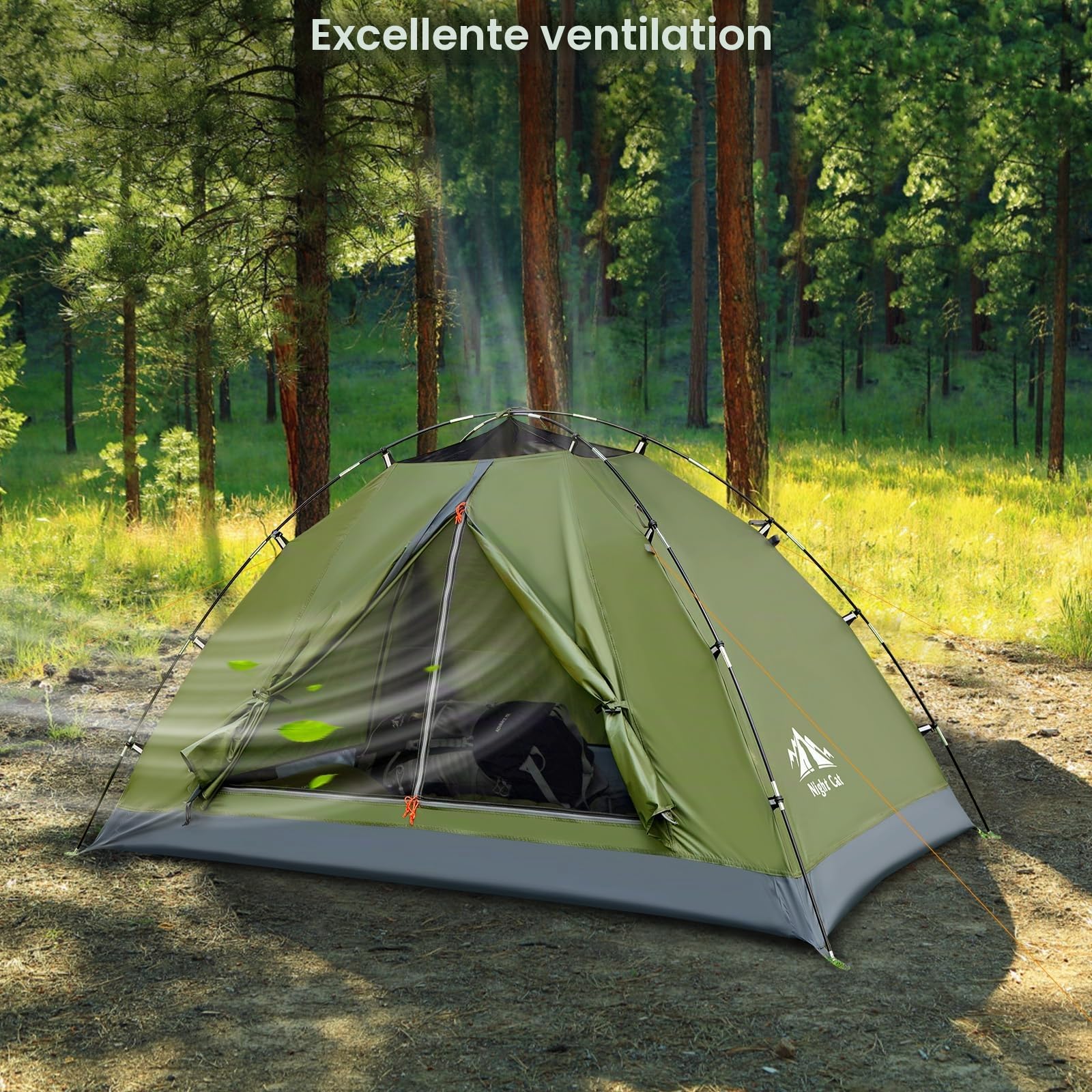 Night Cat Tente de Camping familiale pour 2 Personnes avec Double Couche imperméable et 2 Portes Installation Facile