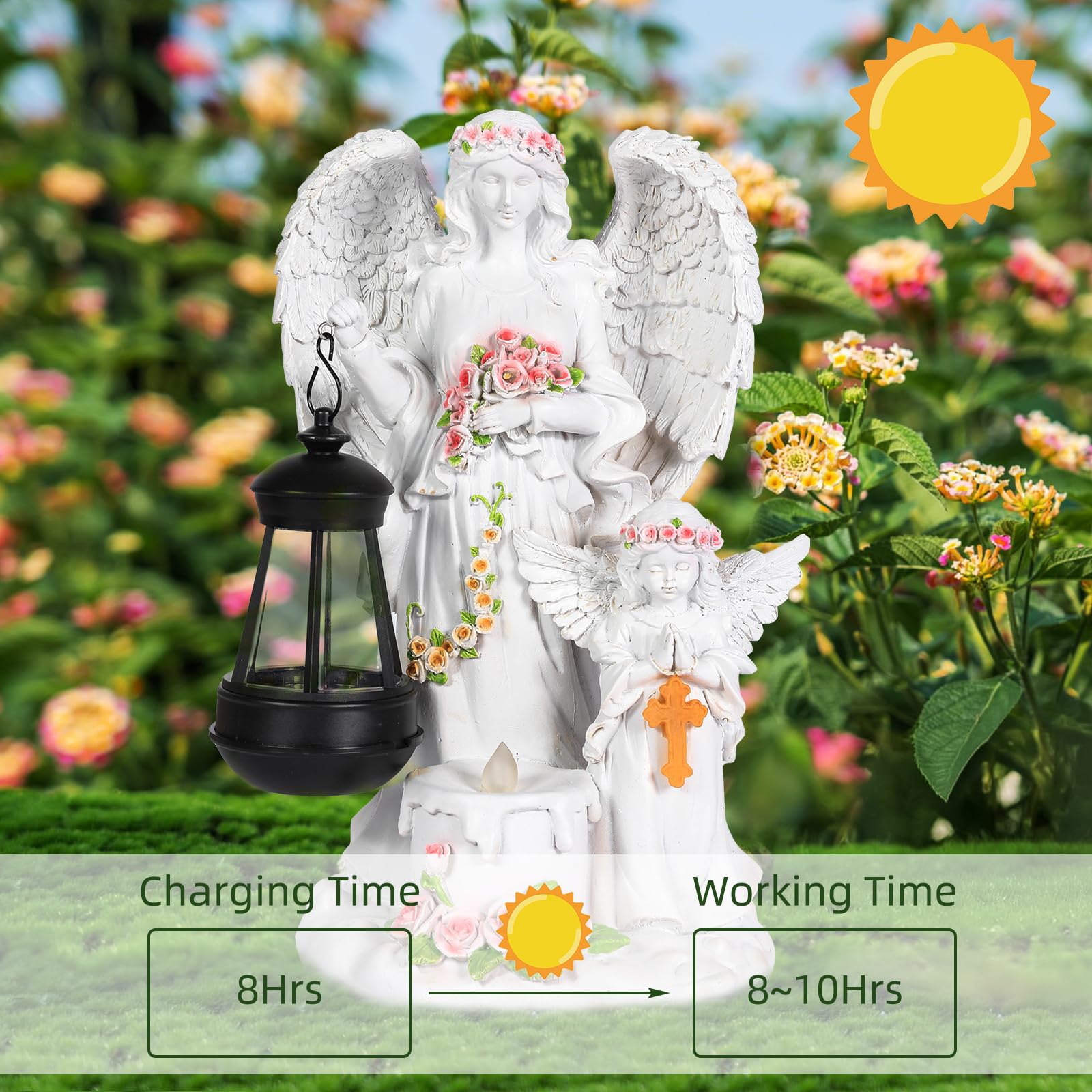 Estatuas de ángel solar para jardín, figura de ángel de la guarda con farolillo solar LED, decoración para exteriores, resistente a la intemperie, decoración para cementerio, escultura de