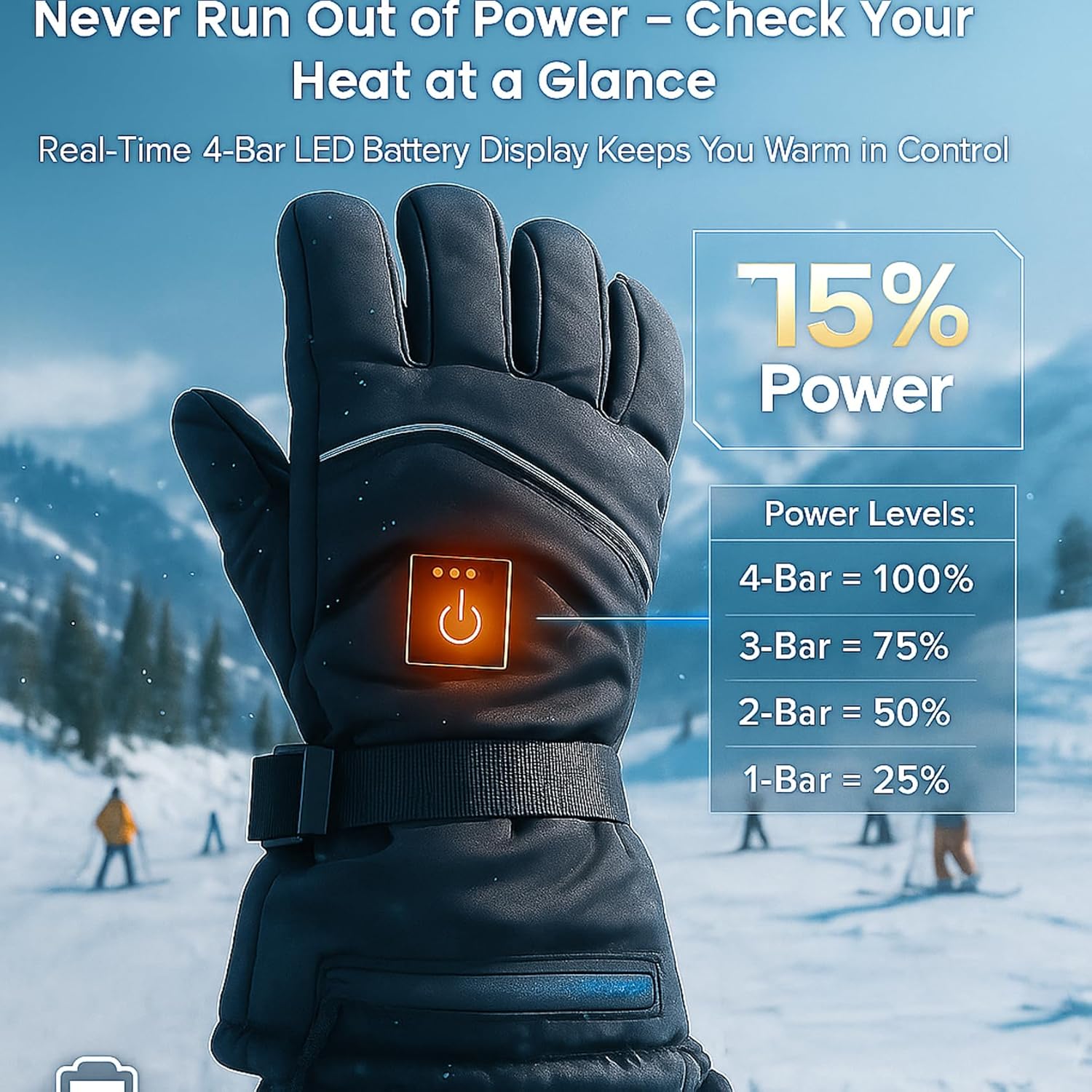 Rechargeable Heated Gloves with Visible Battery Indicator,7.4V 5000mAh Waterproof & Touchscreen Gloves for Men Women, Compatible for for Skiing, Motorcycle, Hiking & Work