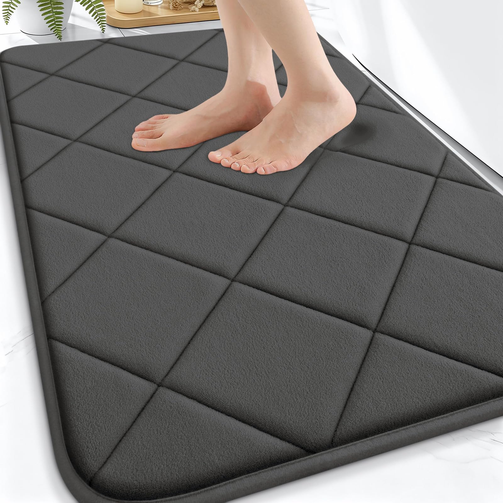 OLANLY Memory Foam Bath Mat 30x20, Ultra Soft and Absorbent Bathroom Rugs | Black, Quick Dry, Machine Washable Shower Bath Rugs, Comfortable Bath