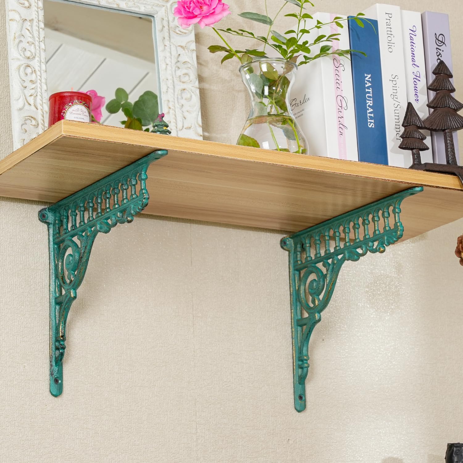 10.6インチ 鋳鉄グリーンブラケット 棚用、2個 ヴィンテージメタル装飾アングルサポートドアウェイブラケット、高耐久ビクトリア朝の