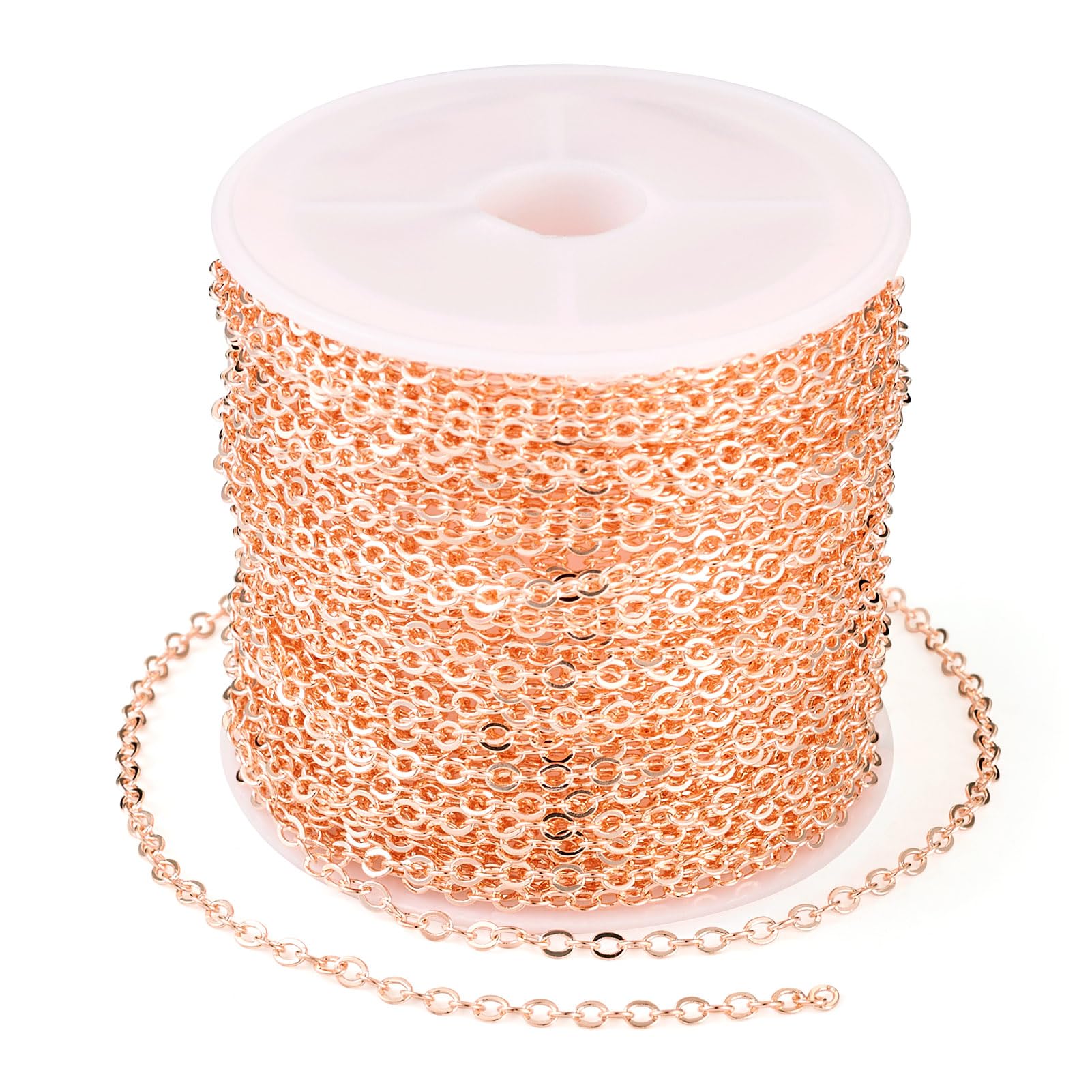 Spritewelry 10M Brass Coated Iron Cable Chains Rose Gold Soldered Flat Oval Link Chains for DIY Crafts Necklace Bracelet Jewelry Making 2.5x2x0.3mm