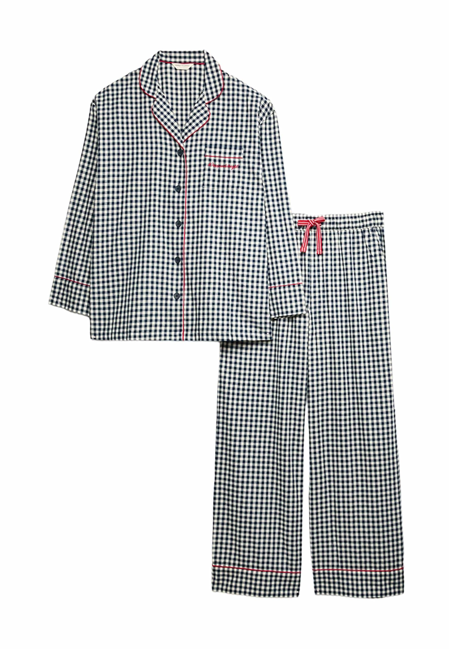Marks & Spencer Pyjama Noël Famille à Carreaux Femme en Pur Coton, Coupe Standard, Finition Brossée, avec Poches