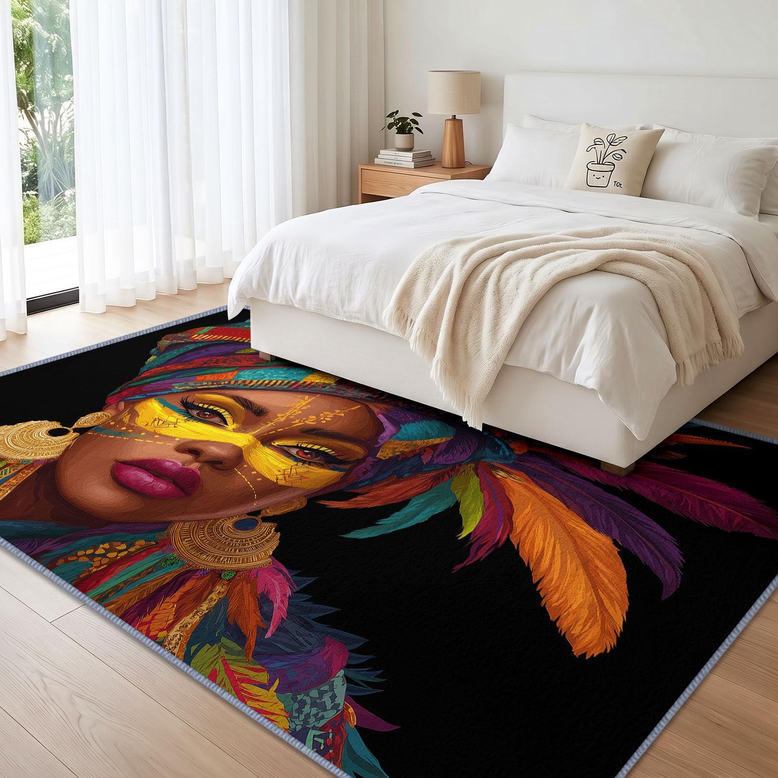 Générique Tapis Style Tribal, 160 x 230 cm, Tapis Antidérapant Portrait Femme Africaine, Doux et Facile d'entretien adaptés au Salon, à la Chambre, à la Cuisine et au Bureau