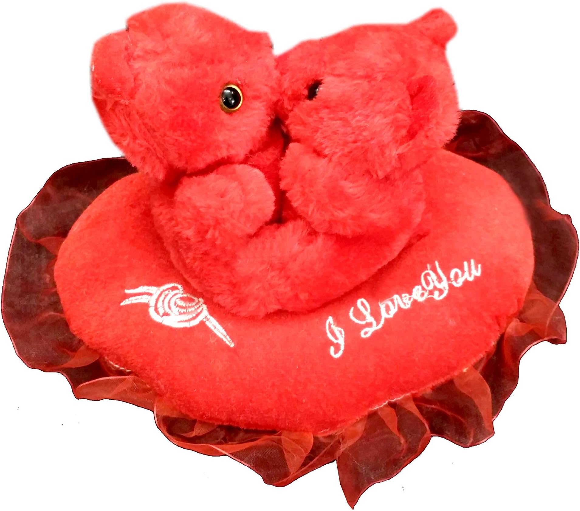 Famekart Musical "I Love You" Kissing Couple Teddy Bear Pair-on Heart Soft Toy for Valentine's, Husband , Wife (Red)