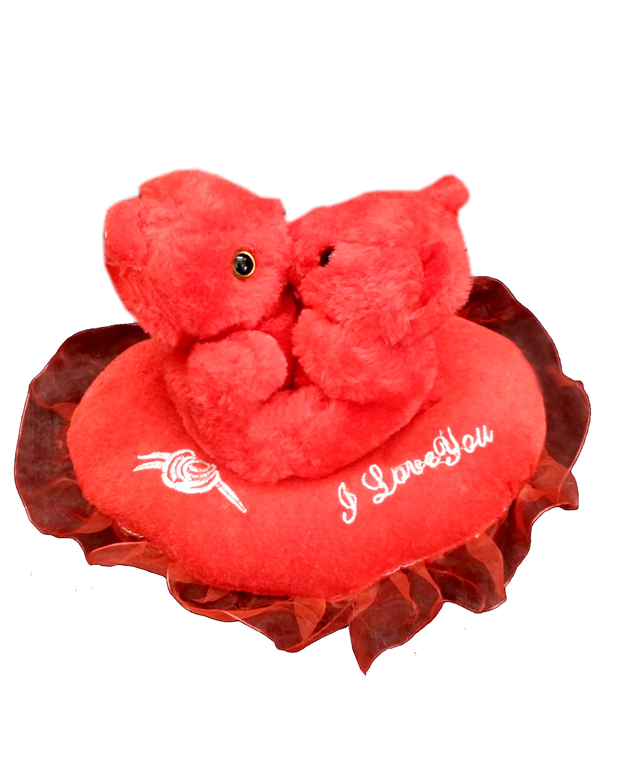 Famekart Musical "I Love You" Kissing Couple Teddy Bear Pair-on Heart Soft Toy for Valentine's, Husband , Wife (Red)