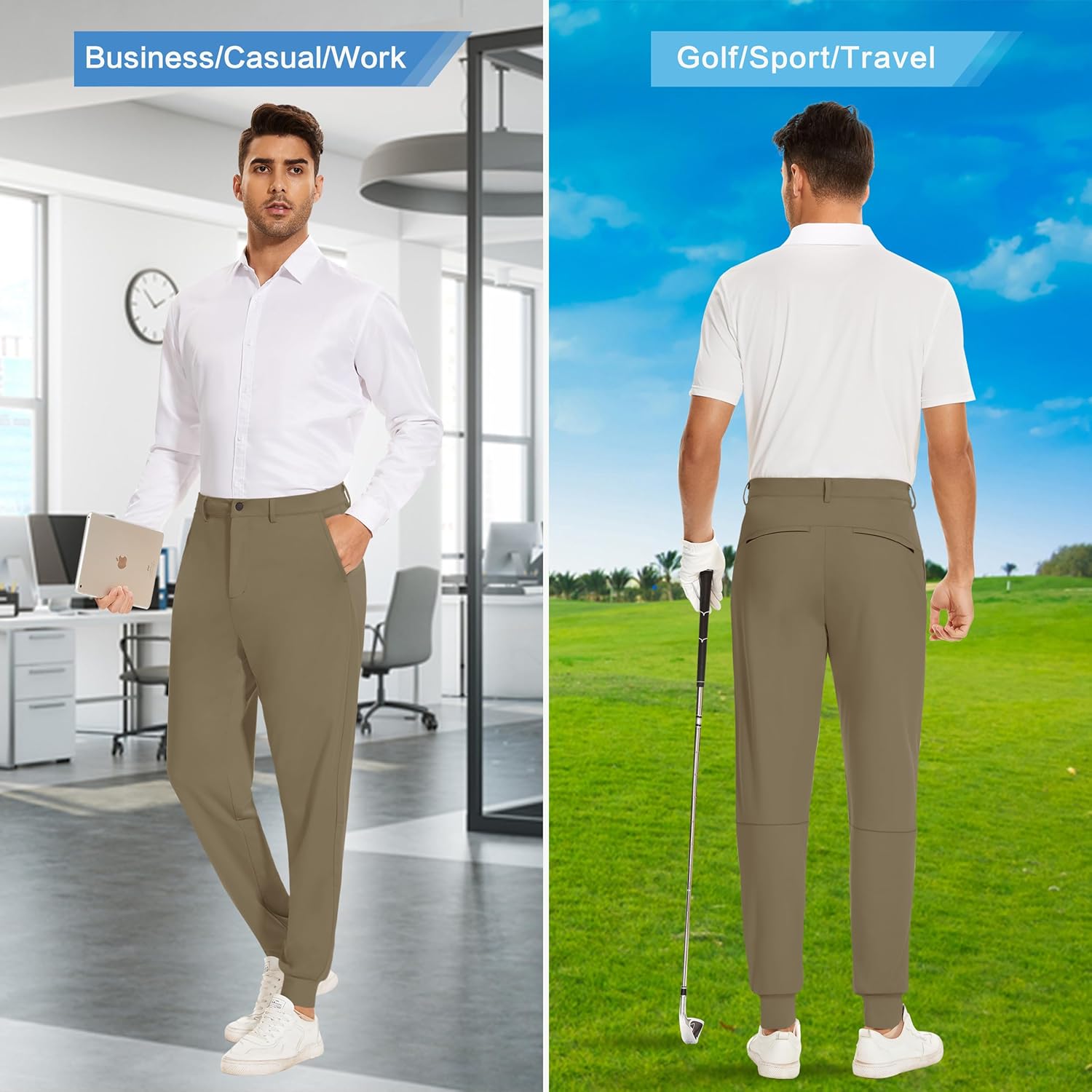 JWM Men's Stretch Golf Joggers Pants with Belt Loops - 29" 34" Slim Fit Tapered Casual Business Travel Dress Work Sweatpants
