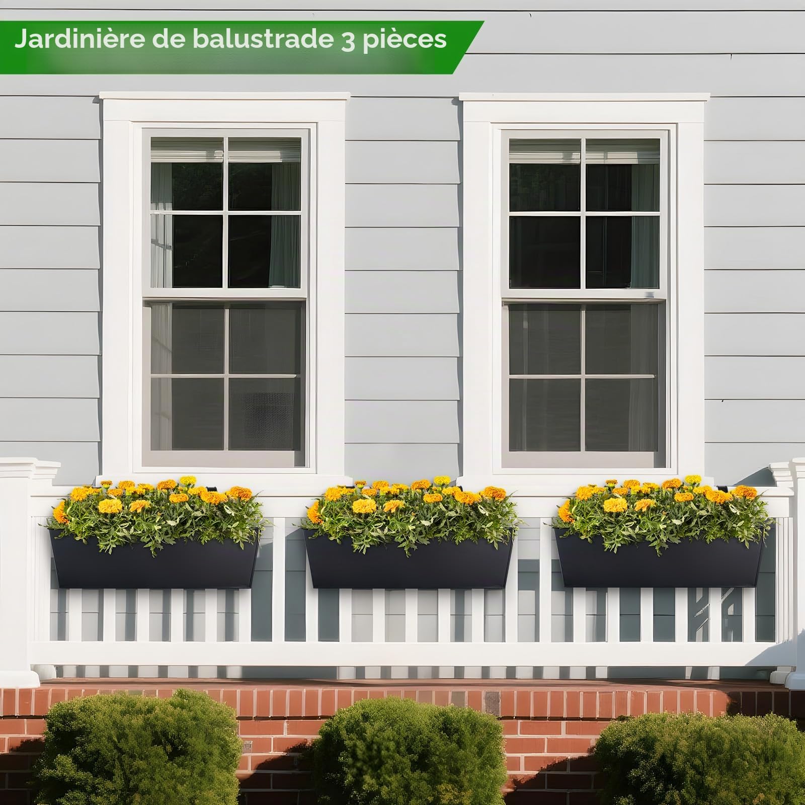 OGIMA Lot de 3 jardinières à Suspendre de 40,6 cm pour Balcon, terrasse et clôture extérieure – Lot de 3 Supports de Pots de Fleurs – Jardinières à Suspendre au Balcon
